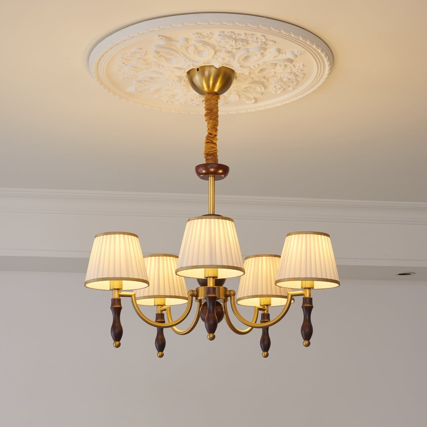 Goro Chandelier Floral Shades and Walnut