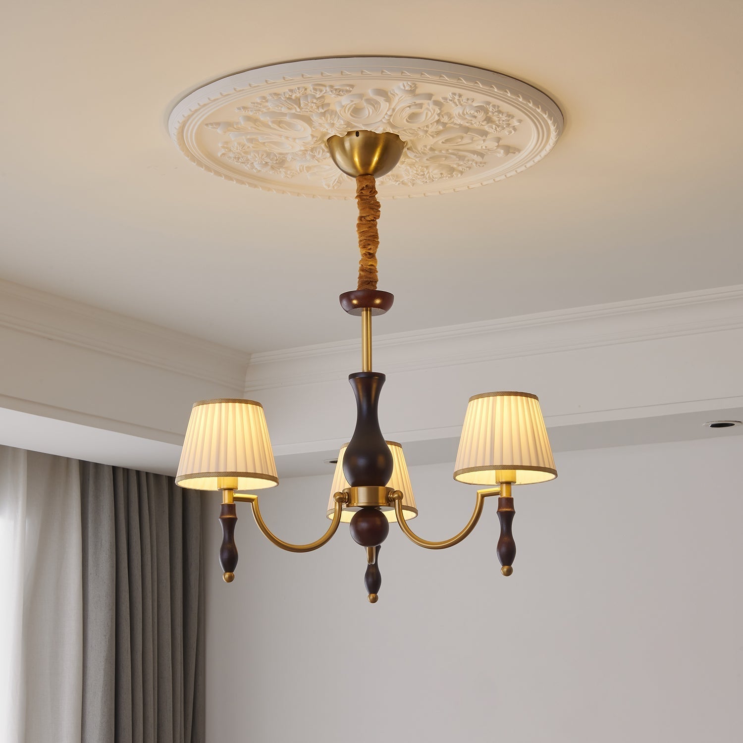Goro Chandelier Floral Shades and Walnut