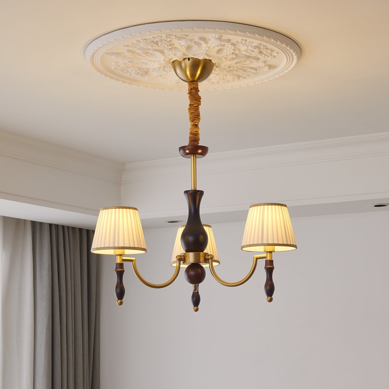 Goro Chandelier Floral Shades and Walnut