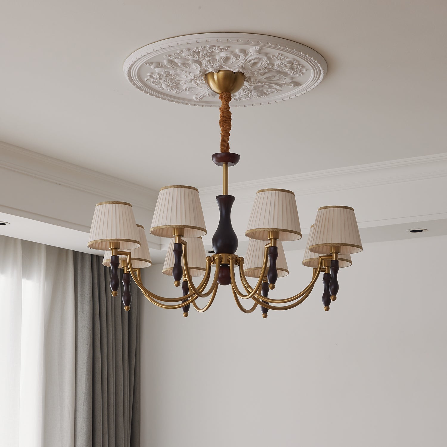 Goro Chandelier Floral Shades and Walnut