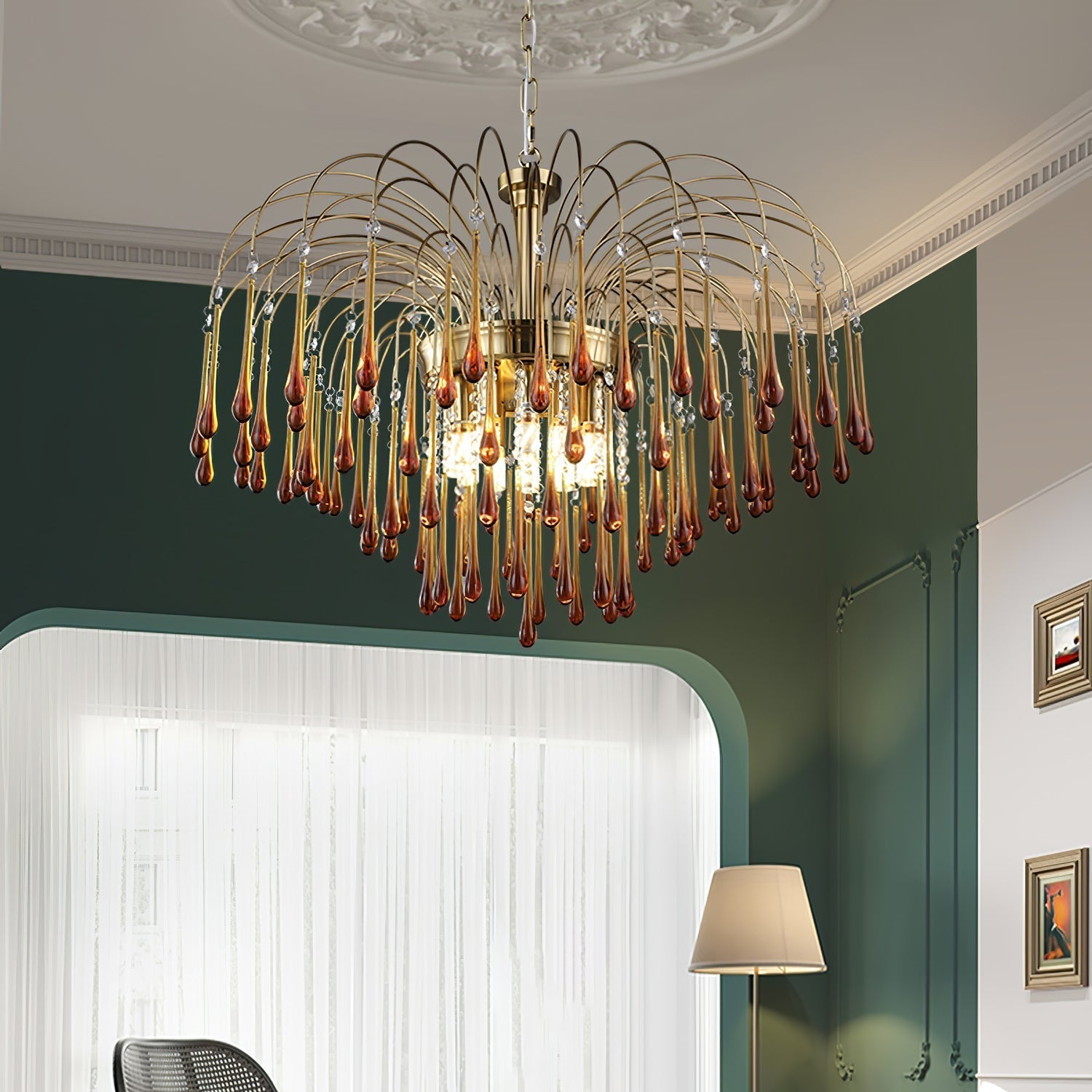 Ciel Chandelier Golden Arms and Crystal