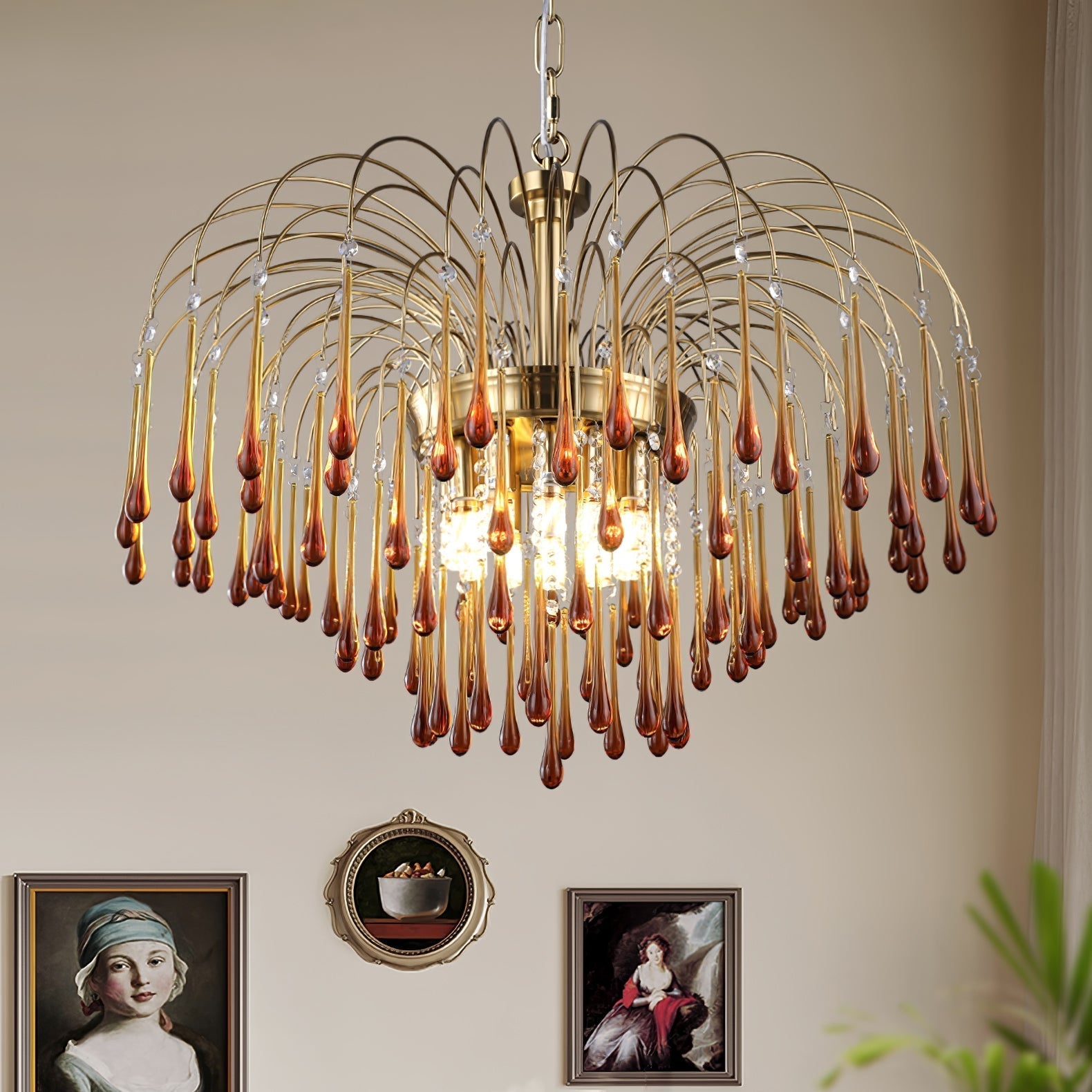 Ciel Chandelier Golden Arms and Crystal