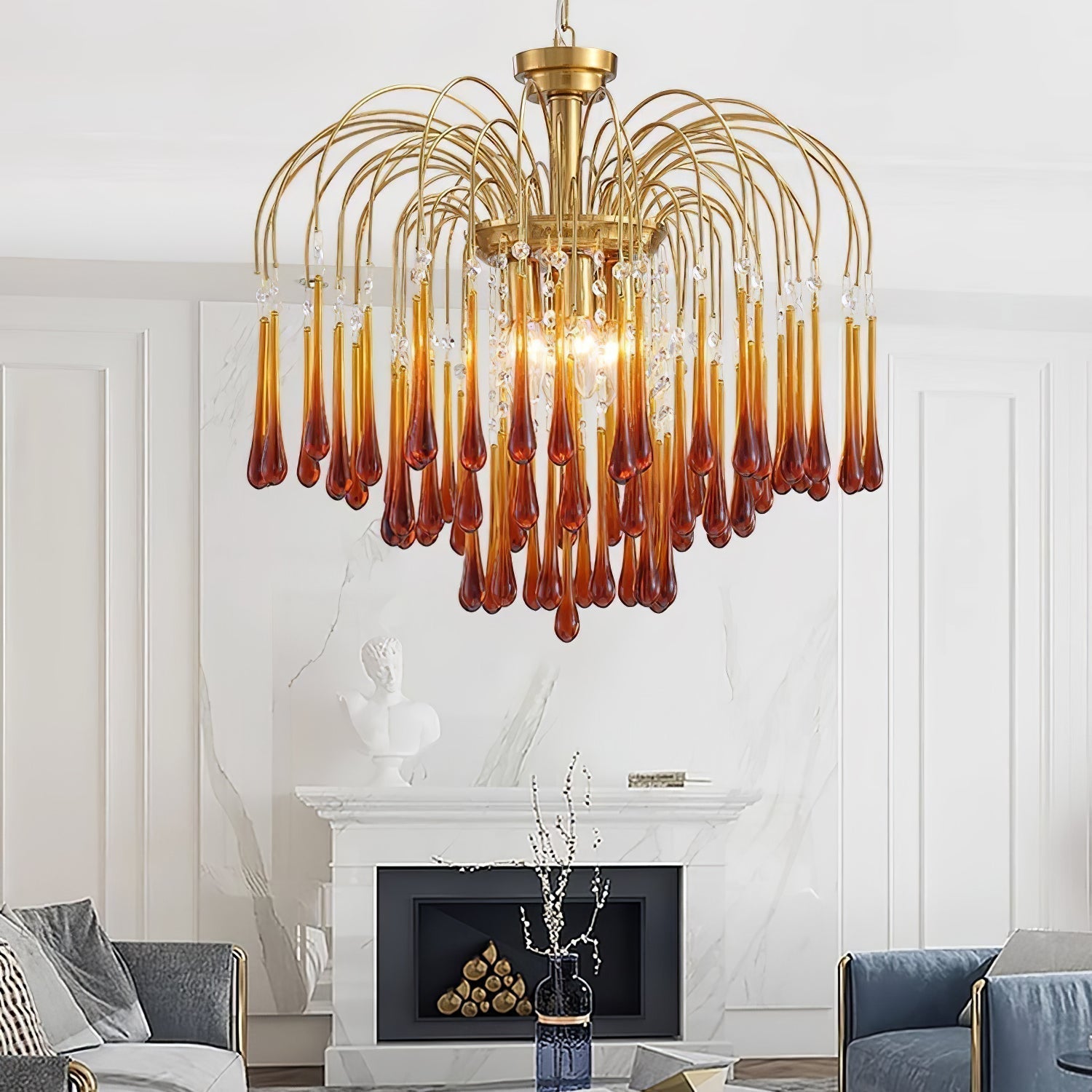 Ciel Chandelier Golden Arms and Crystal