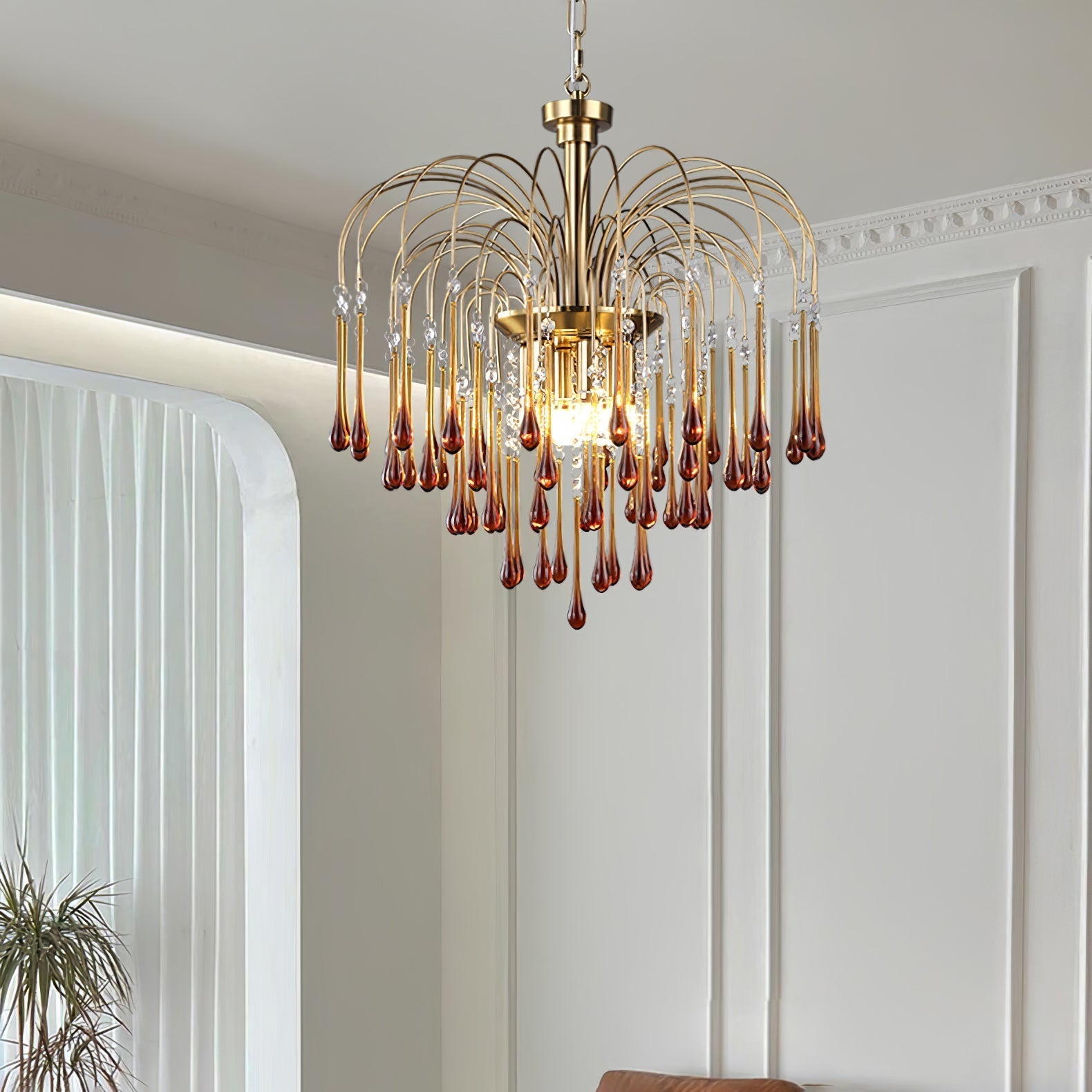 Ciel Chandelier Golden Arms and Crystal