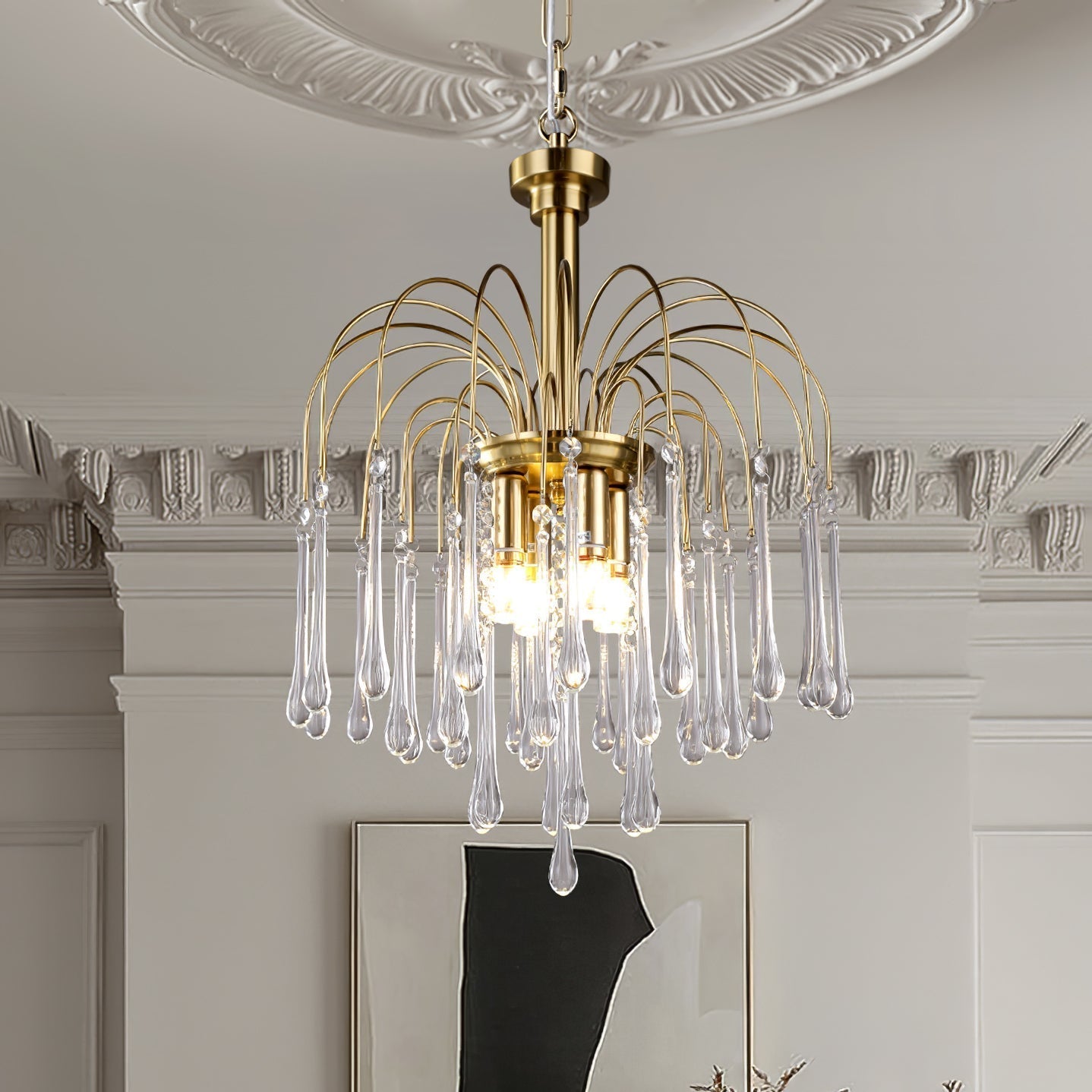 Ciel Chandelier Golden Arms and Crystal