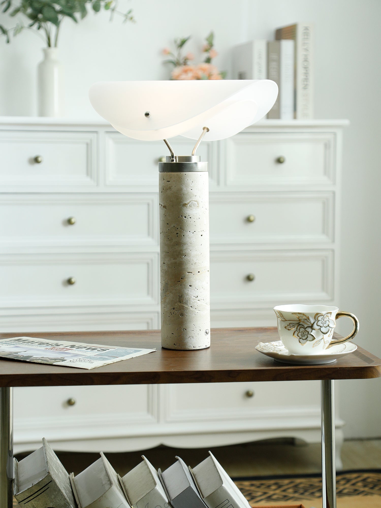 Inorielis Sculptural Travertine Table Lamp