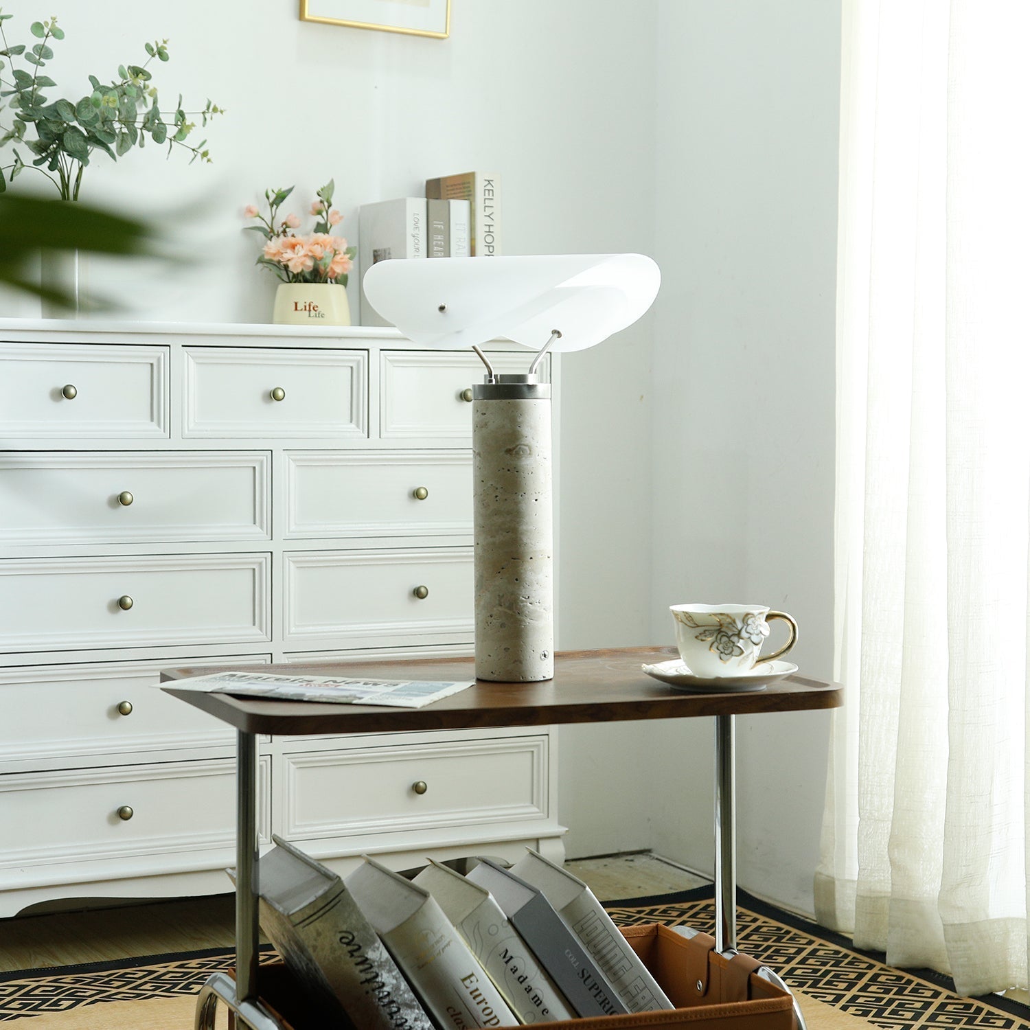 Inorielis Sculptural Travertine Table Lamp