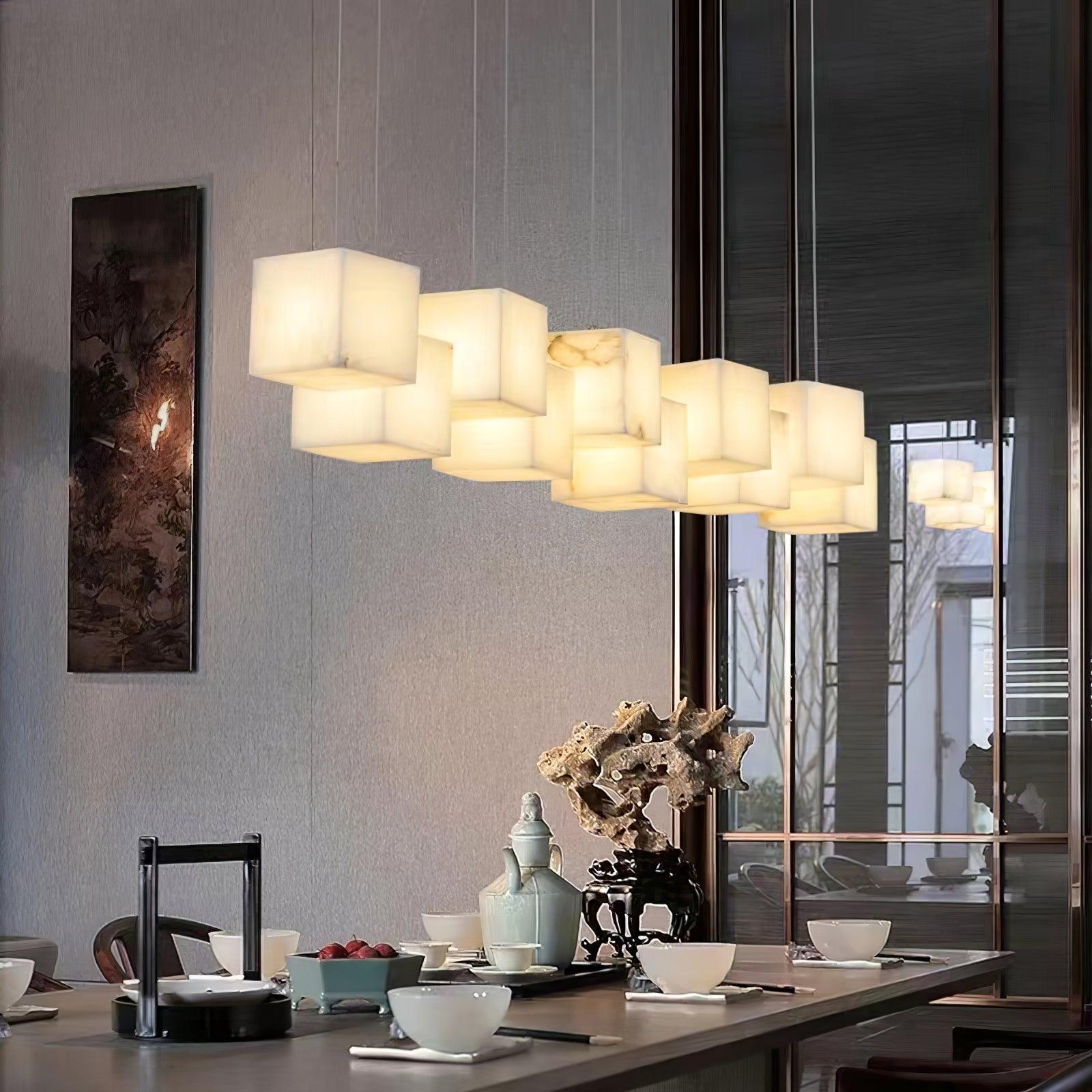 Develo Minimalist Alabaster Linear Pendant Light Chandelier