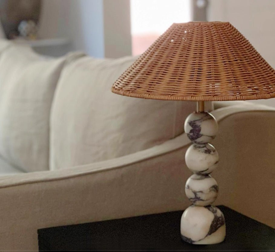 Canarora Marble Orb Rattan Table Lamp