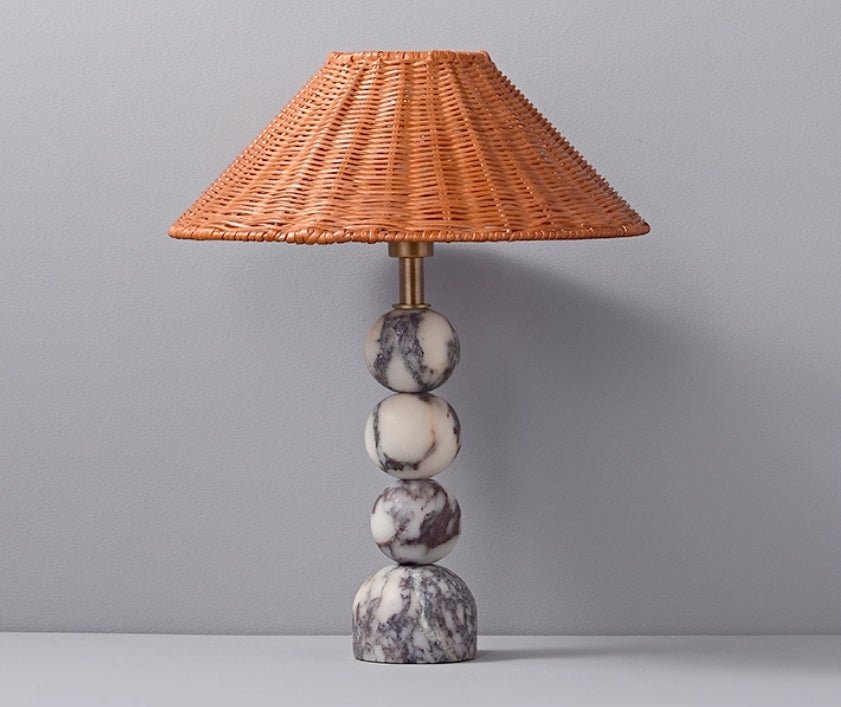 Canarora Marble Orb Rattan Table Lamp
