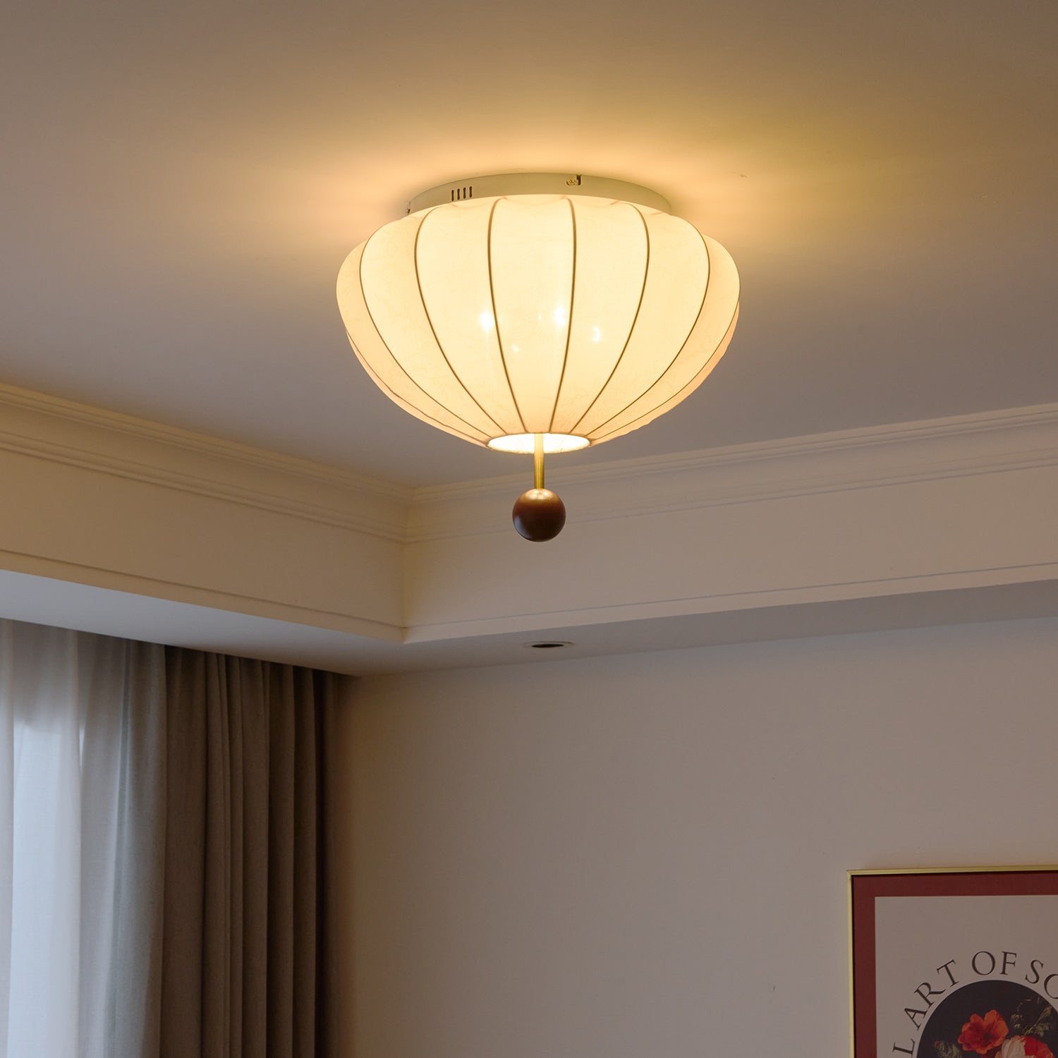 Rinelora Ceiling Light Wood Fabric Lantern