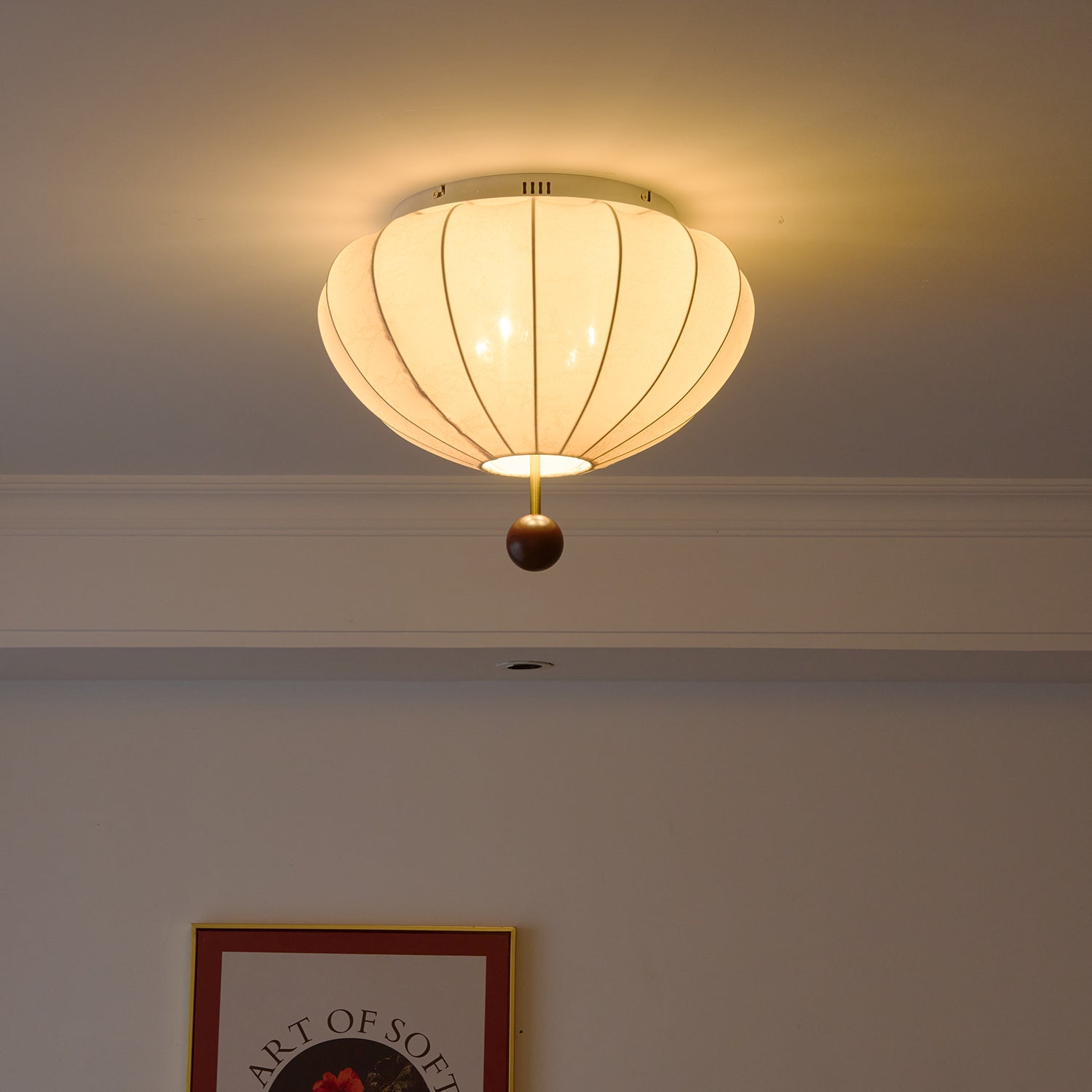 Rinelora Ceiling Light Wood Fabric Lantern