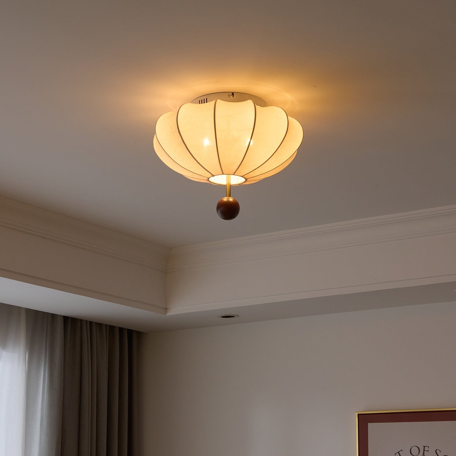 Rinelora Ceiling Light Wood Fabric Lantern