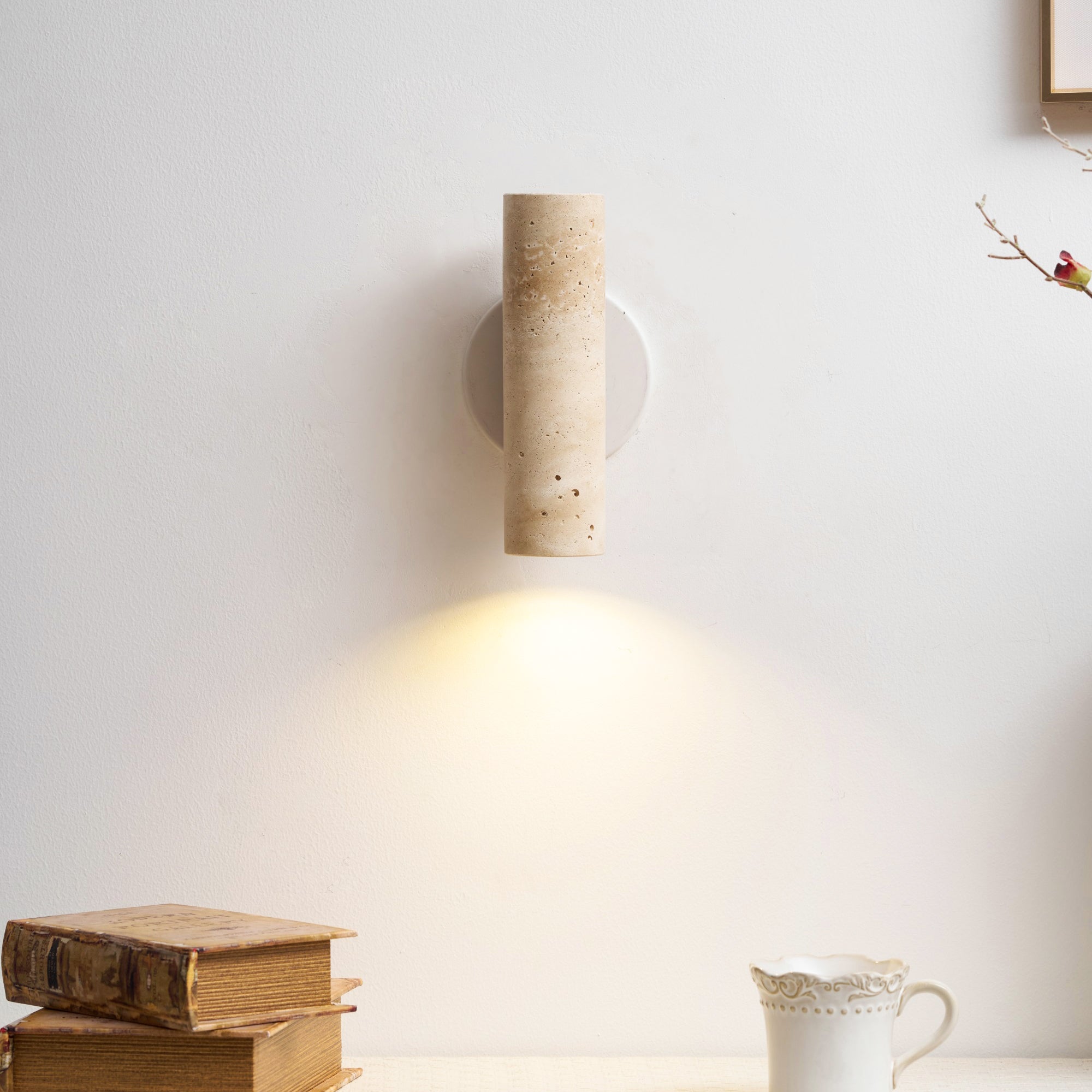 Nula Cylinder-Wood Travertine Wall Light