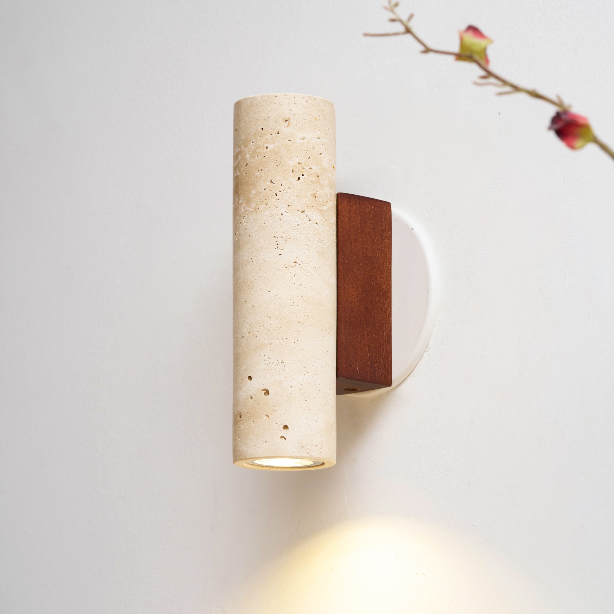 Nula Cylinder-Wood Travertine Wall Light