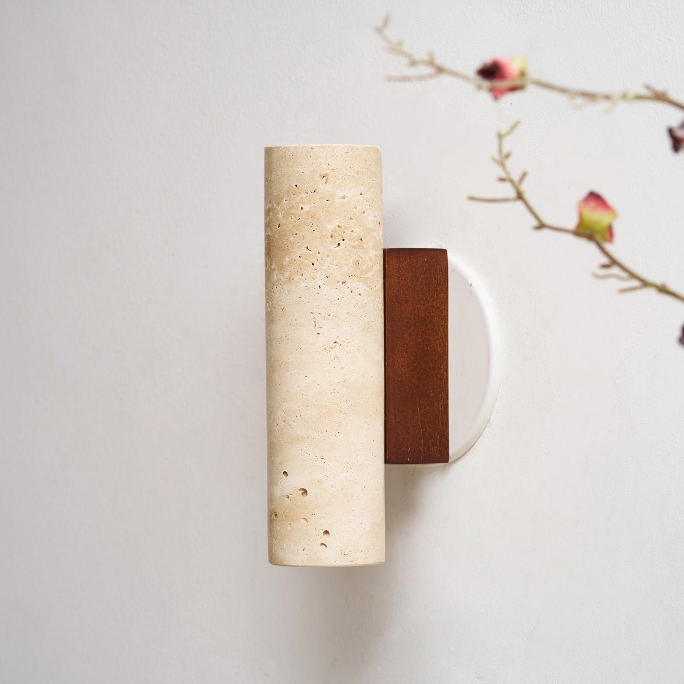 Nula Cylinder-Wood Travertine Wall Light