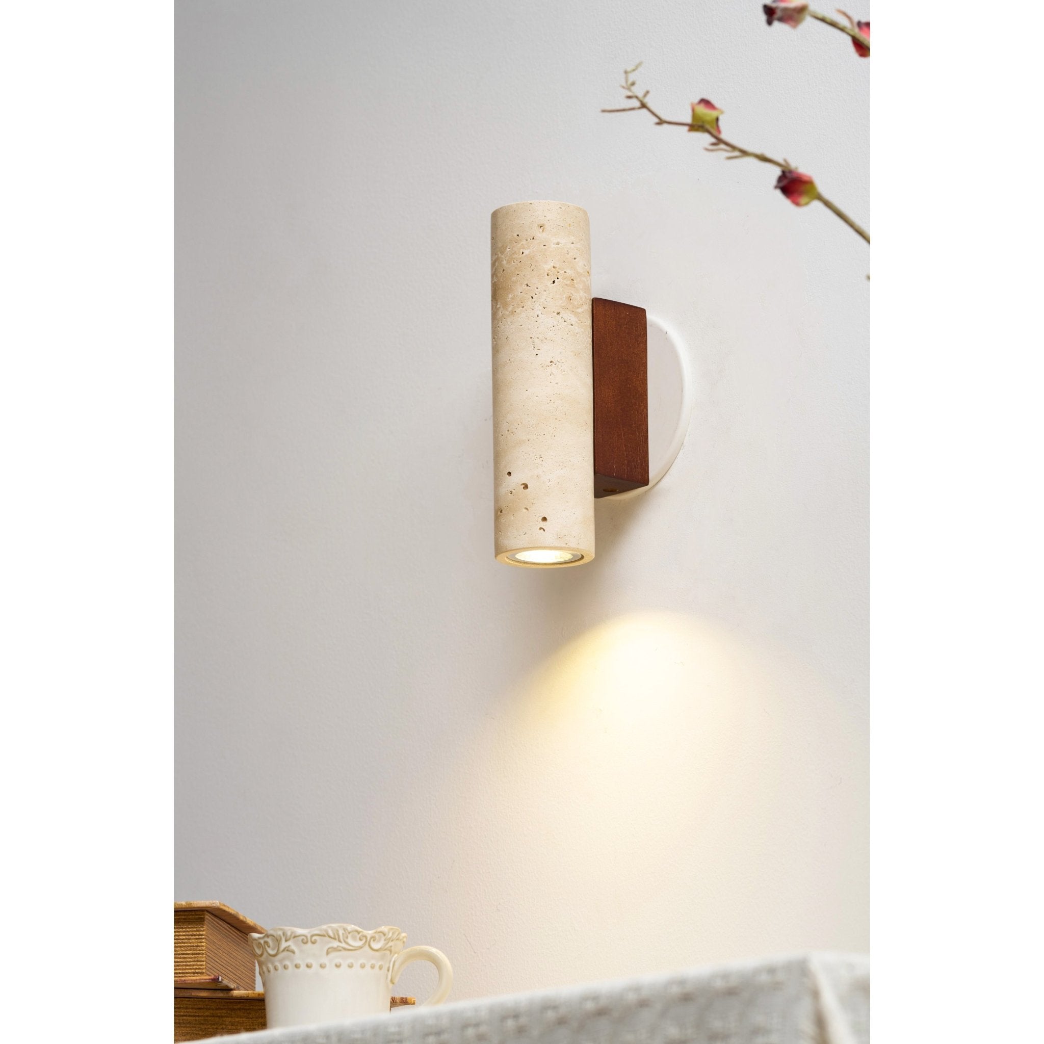 Nula Cylinder-Wood Travertine Wall Light