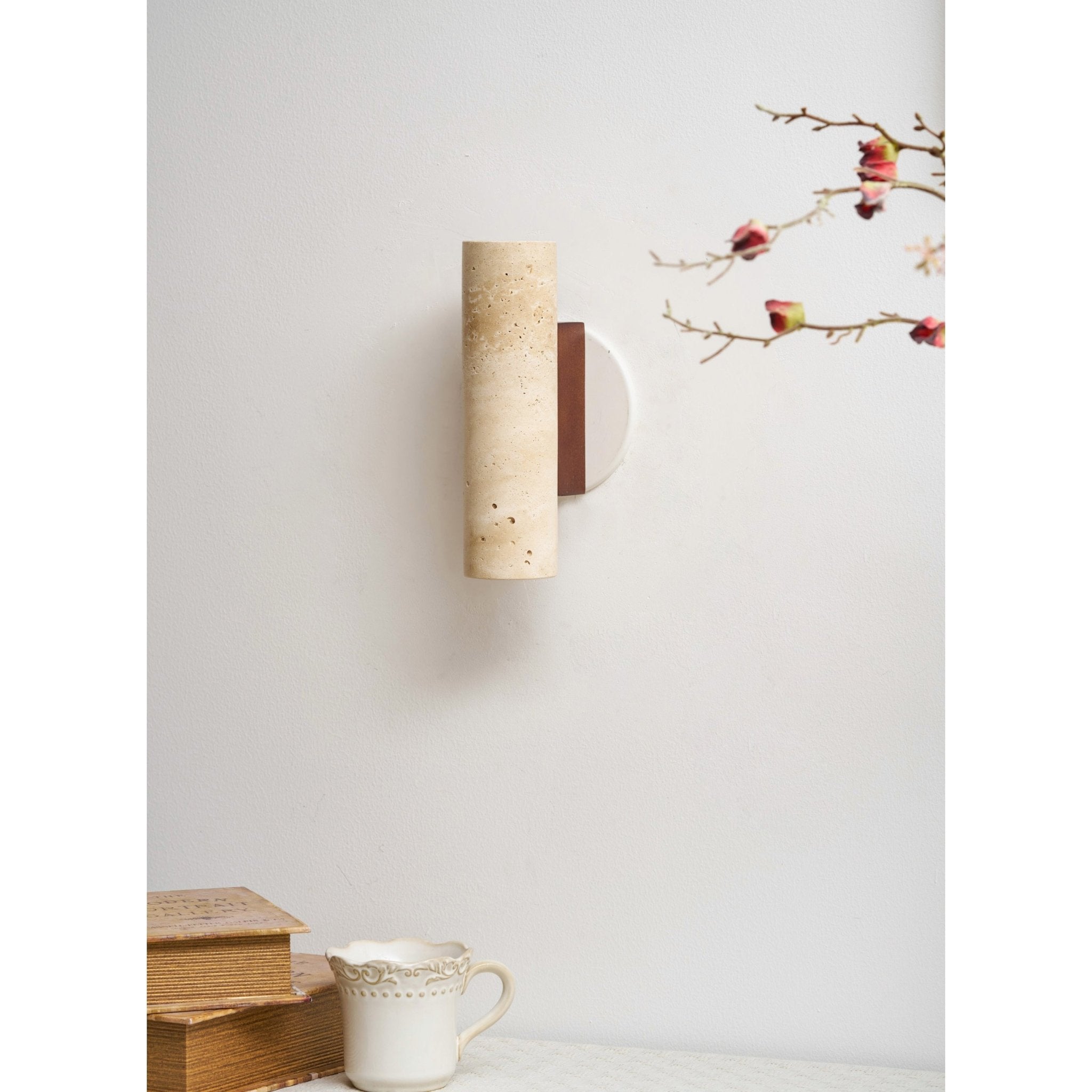 Nula Cylinder-Wood Travertine Wall Light