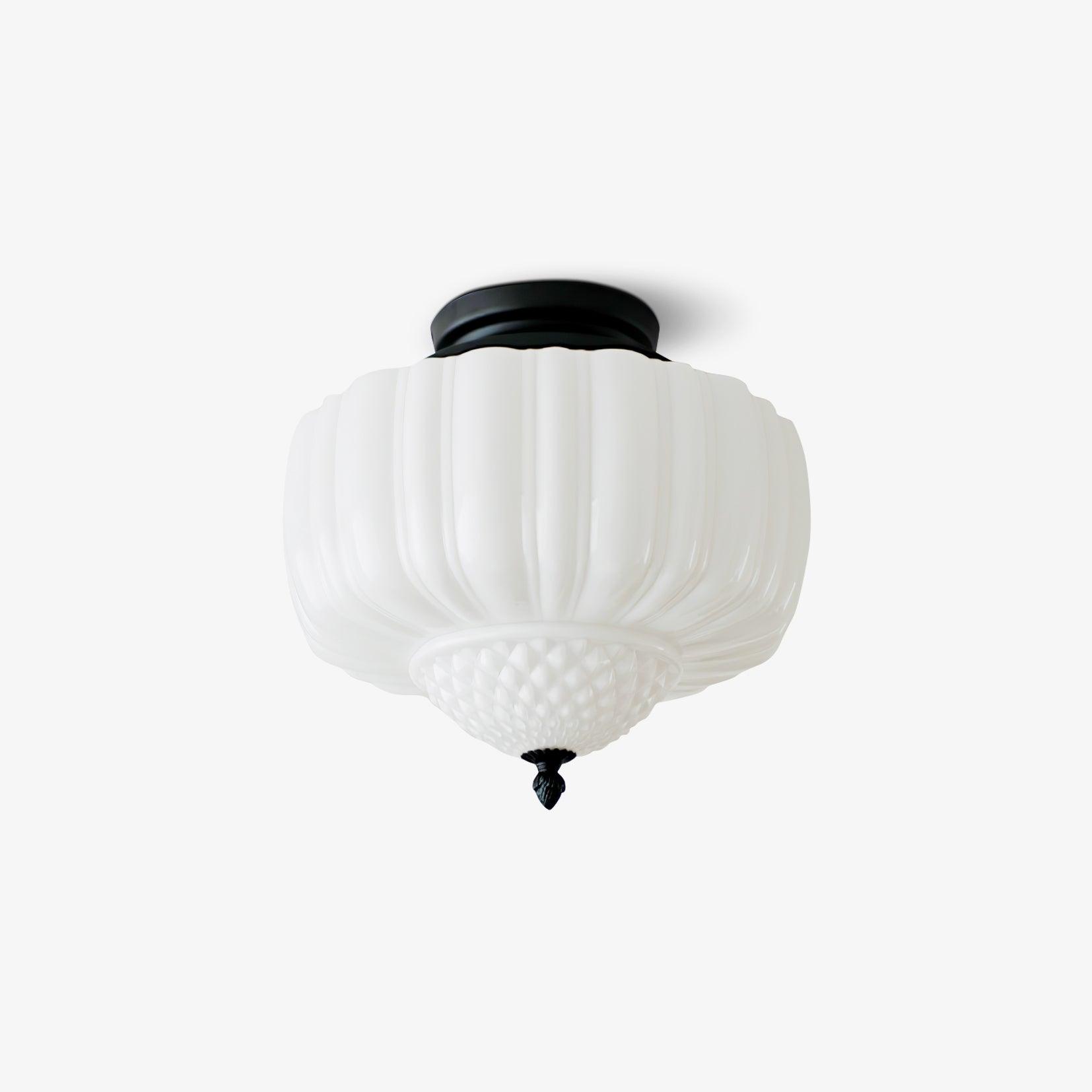 Aveny Ceiling Light Opal Glass Fluted Dome Vintage