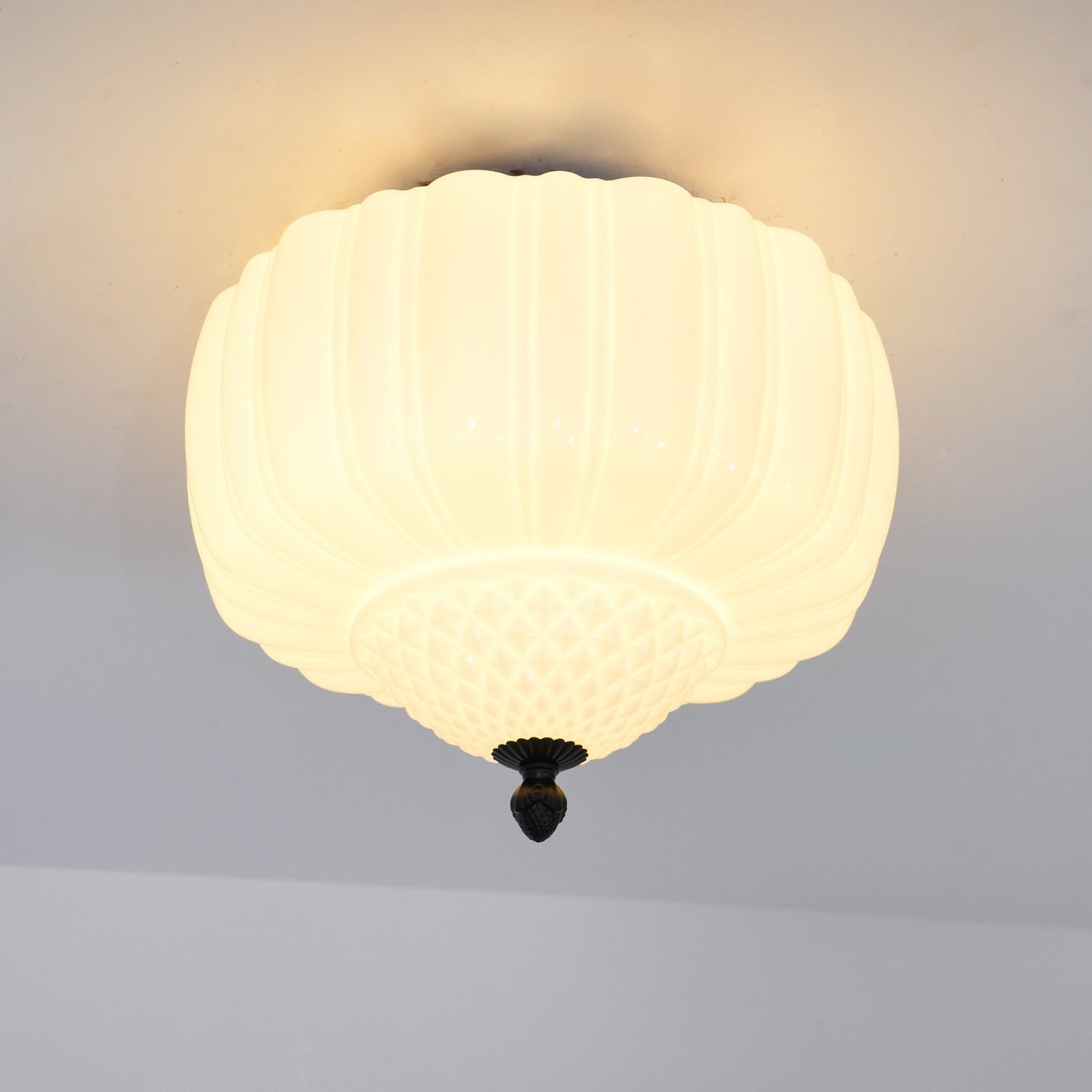 Aveny Ceiling Light Opal Glass Fluted Dome Vintage