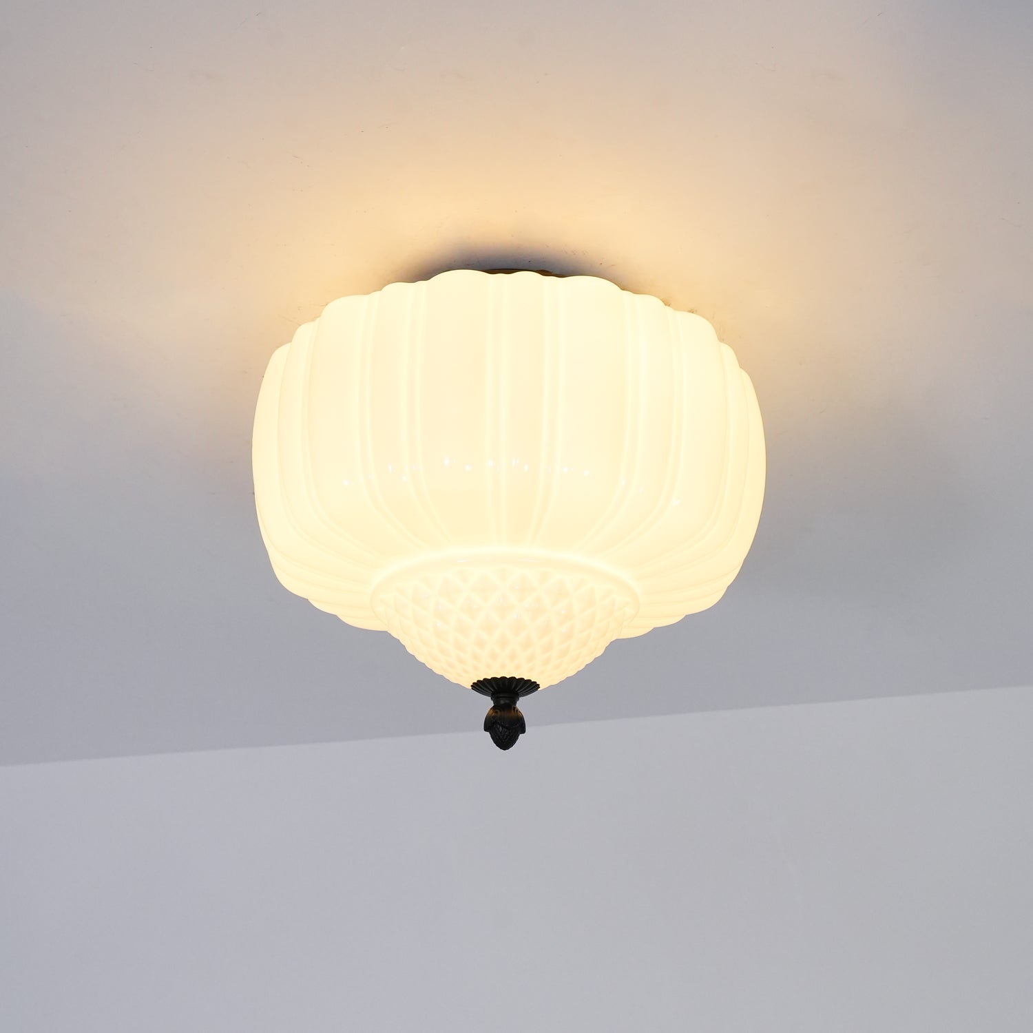 Aveny Ceiling Light Opal Glass Fluted Dome Vintage