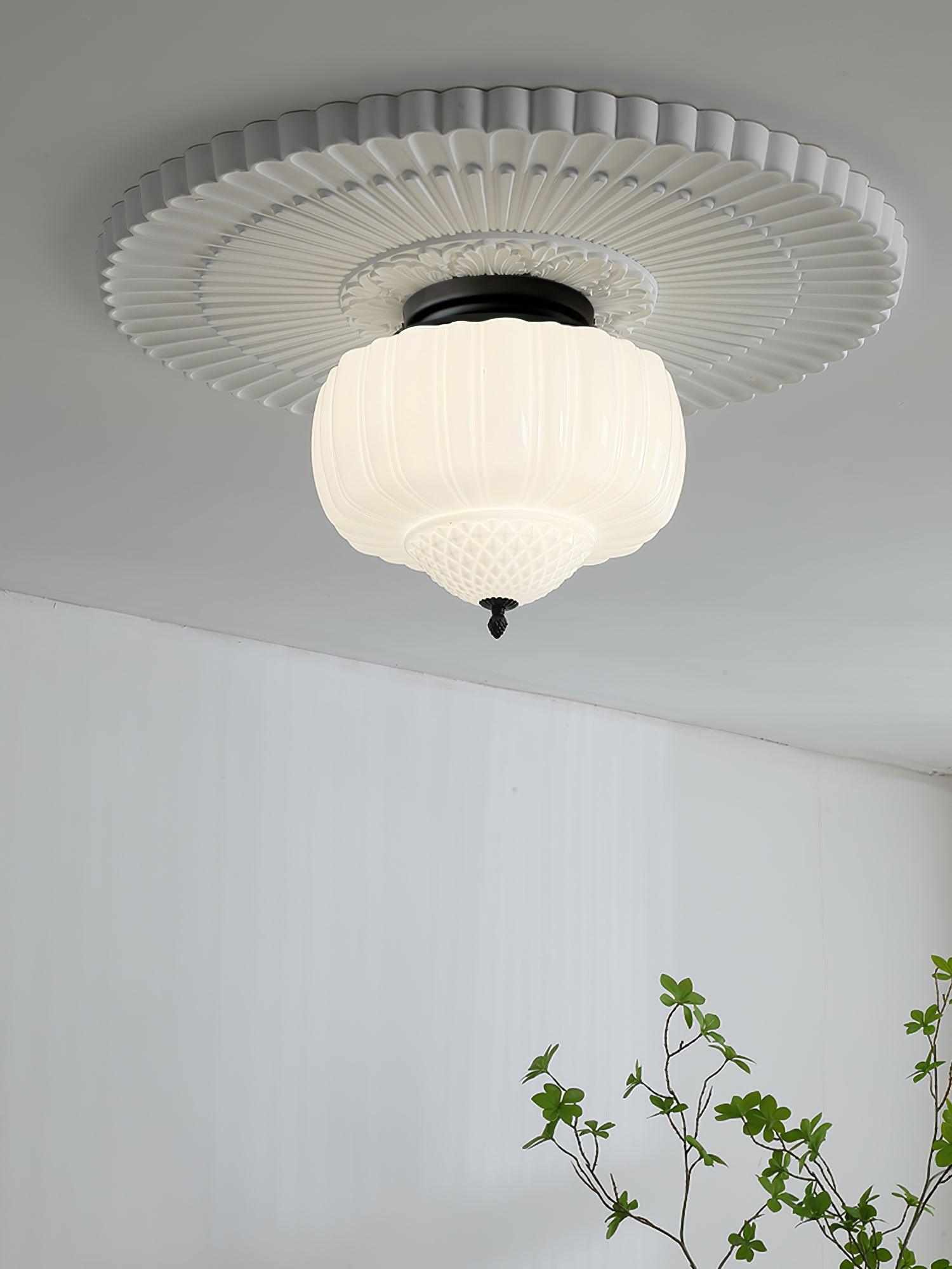 Aveny Ceiling Light Opal Glass Fluted Dome Vintage