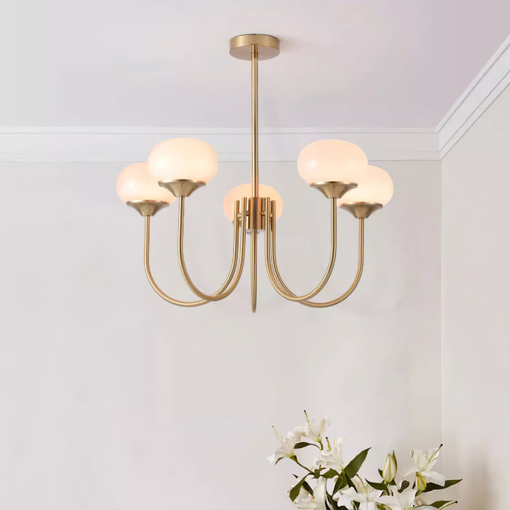 Lustra Chandelier Pink Glass Globe Gold - Neutral Decor