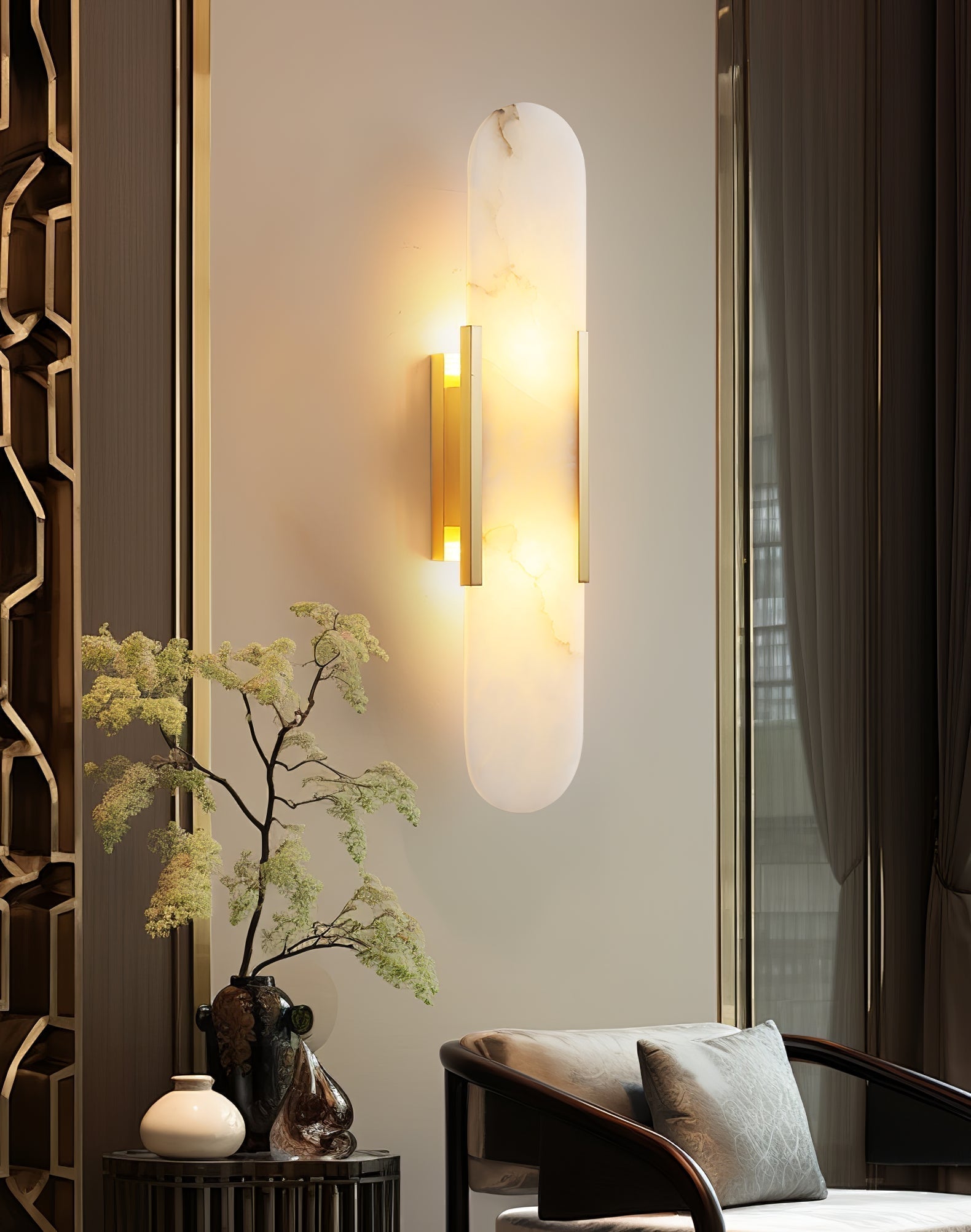 Bano Oblong Alabaster Plug Wall Light