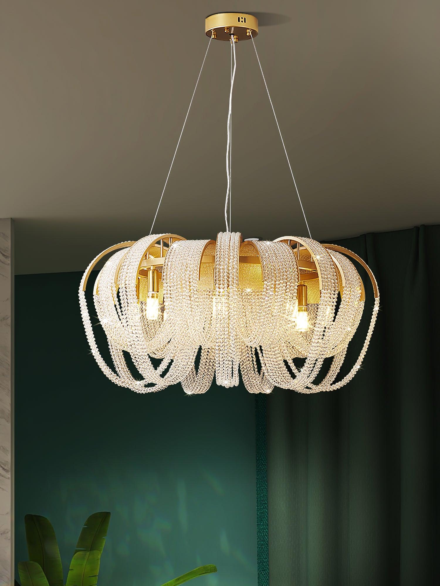 Siv Chandelier Mesh Crystal Gold Waterfall Sparkle