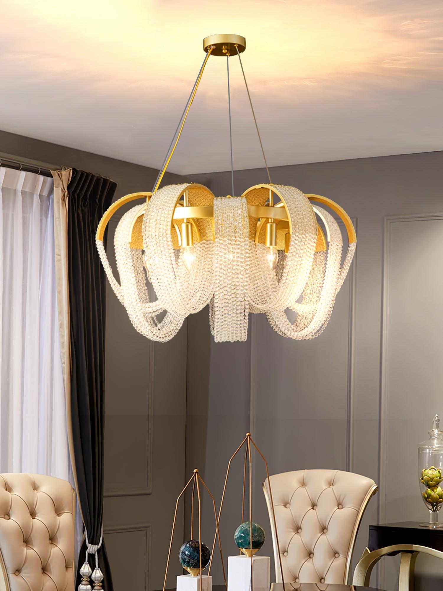 Siv Chandelier Mesh Crystal Gold Waterfall Sparkle