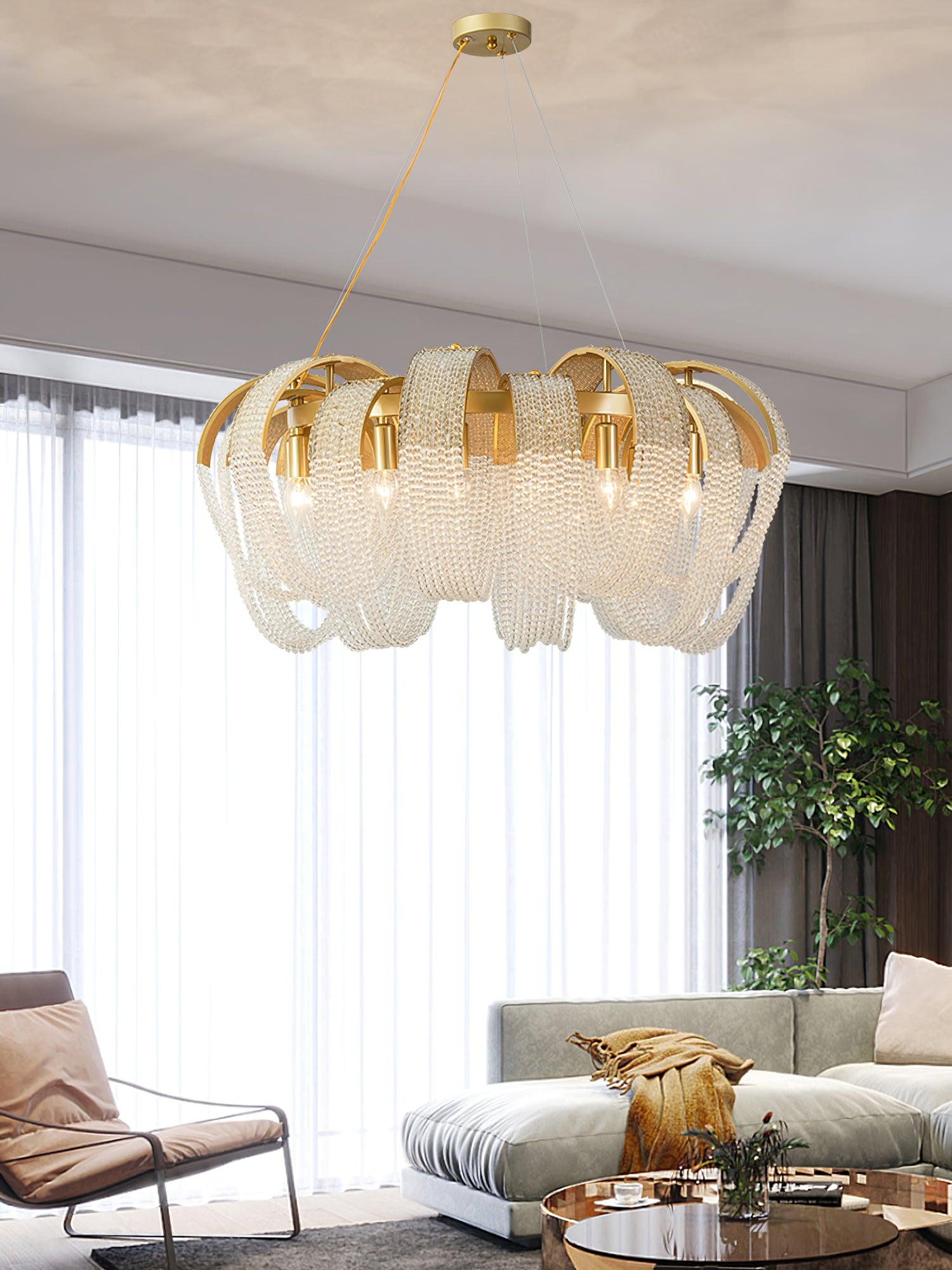 Siv Chandelier Mesh Crystal Gold Waterfall Sparkle