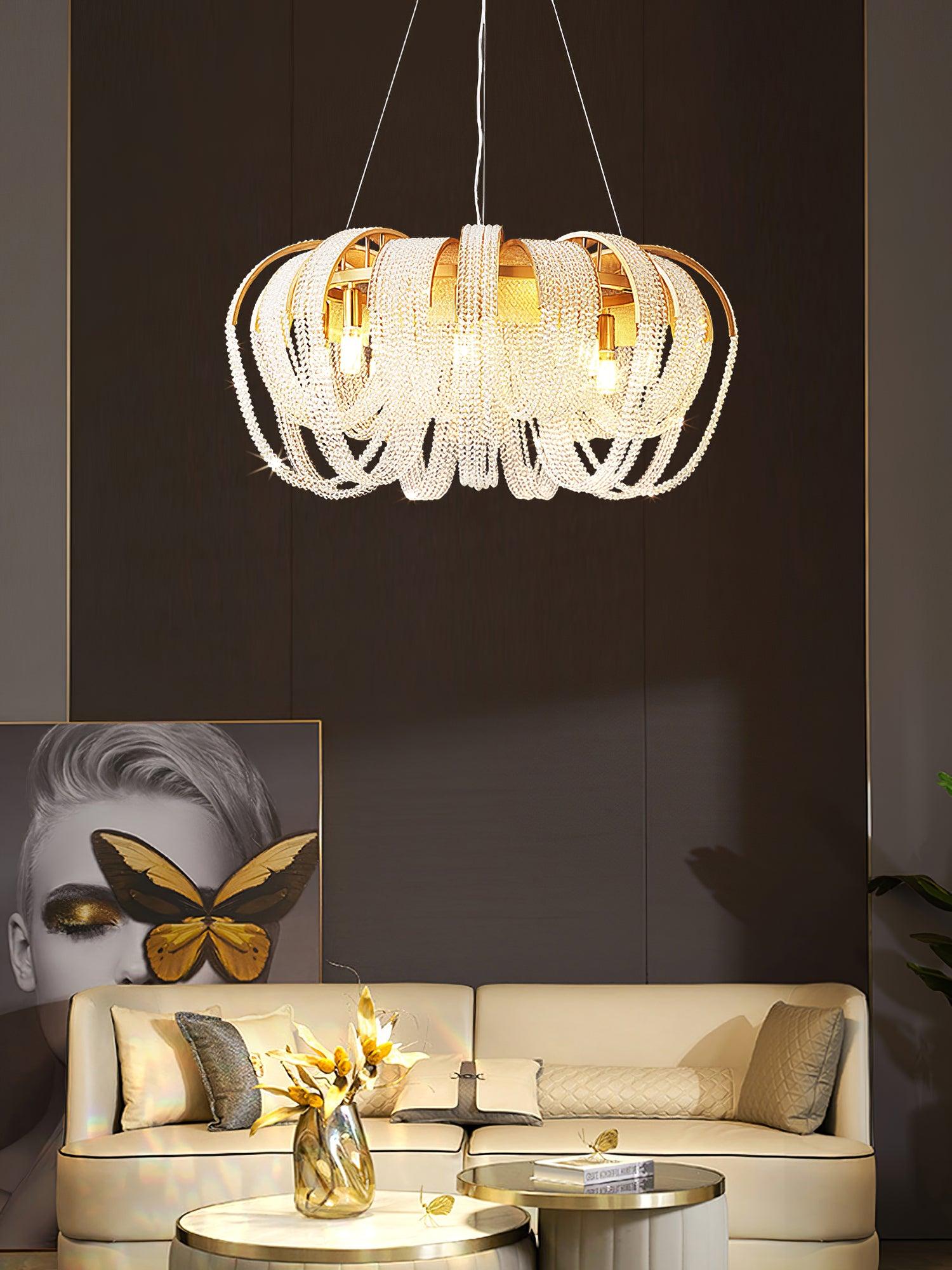 Siv Chandelier Mesh Crystal Gold Waterfall Sparkle