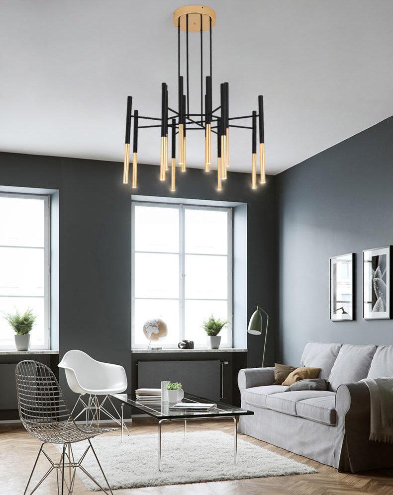Arixon Chandelier Modern Rods Black Gold