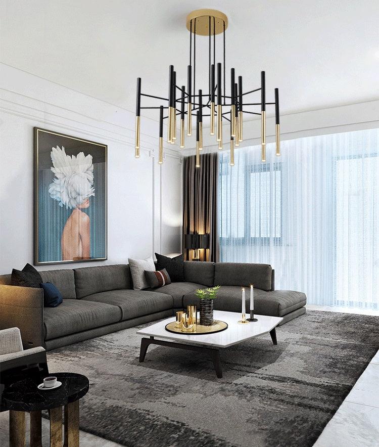 Arixon Chandelier Modern Rods Black Gold