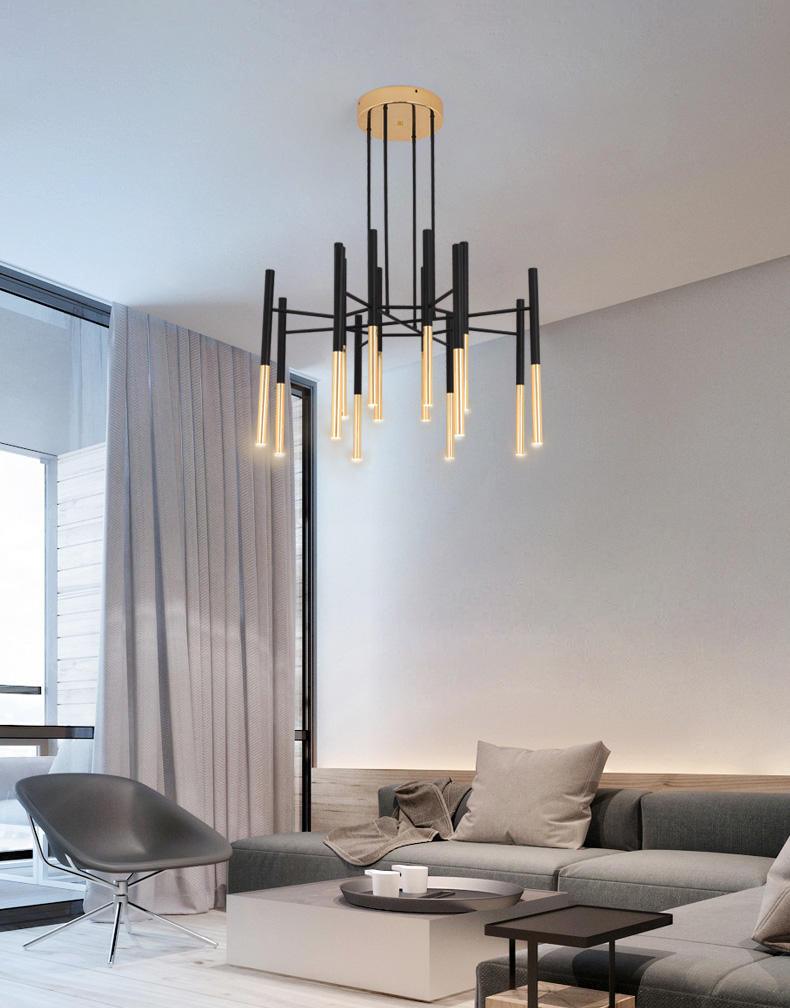 Arixon Chandelier Modern Rods Black Gold