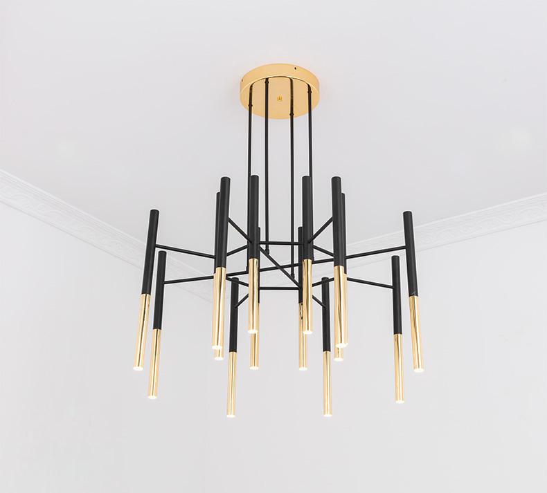 Arixon Chandelier Modern Rods Black Gold
