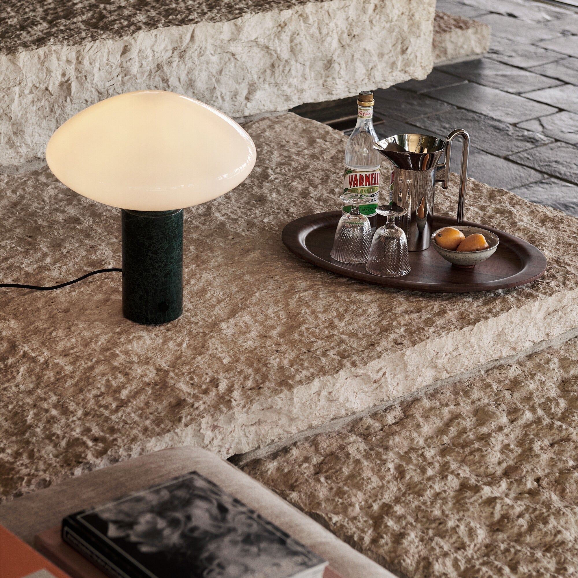 Lioralira Table Lamp with Glass Shade and Green Marble Base