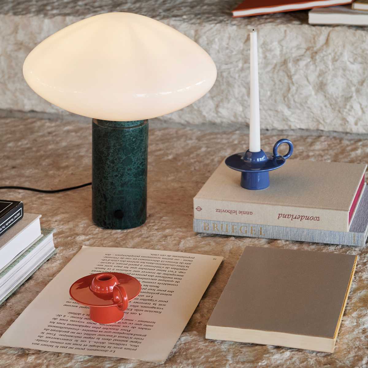 Lioralira Table Lamp with Glass Shade and Green Marble Base