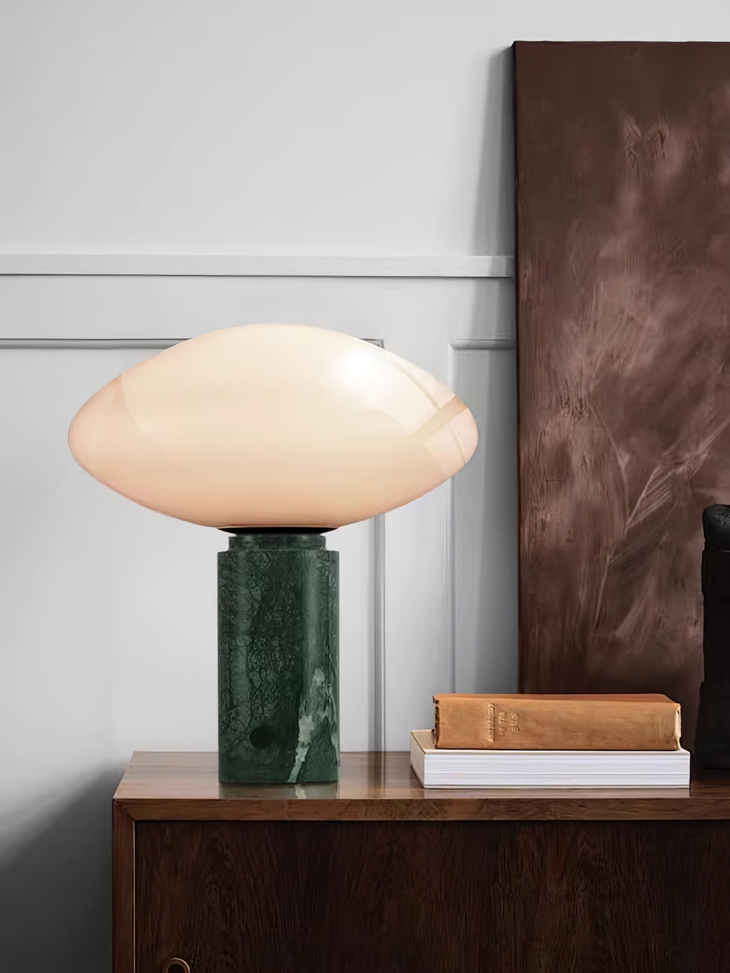 Lioralira Table Lamp with Glass Shade and Green Marble Base