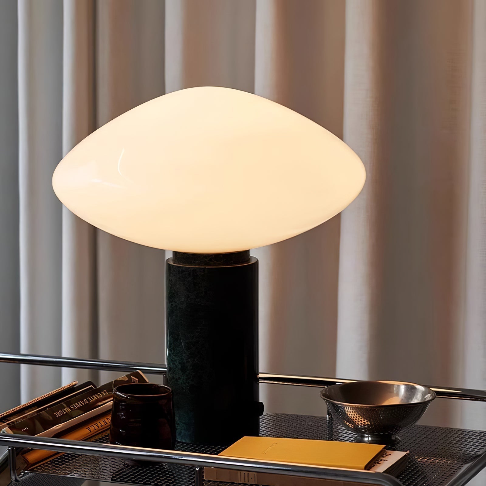 Lioralira Table Lamp with Glass Shade and Green Marble Base