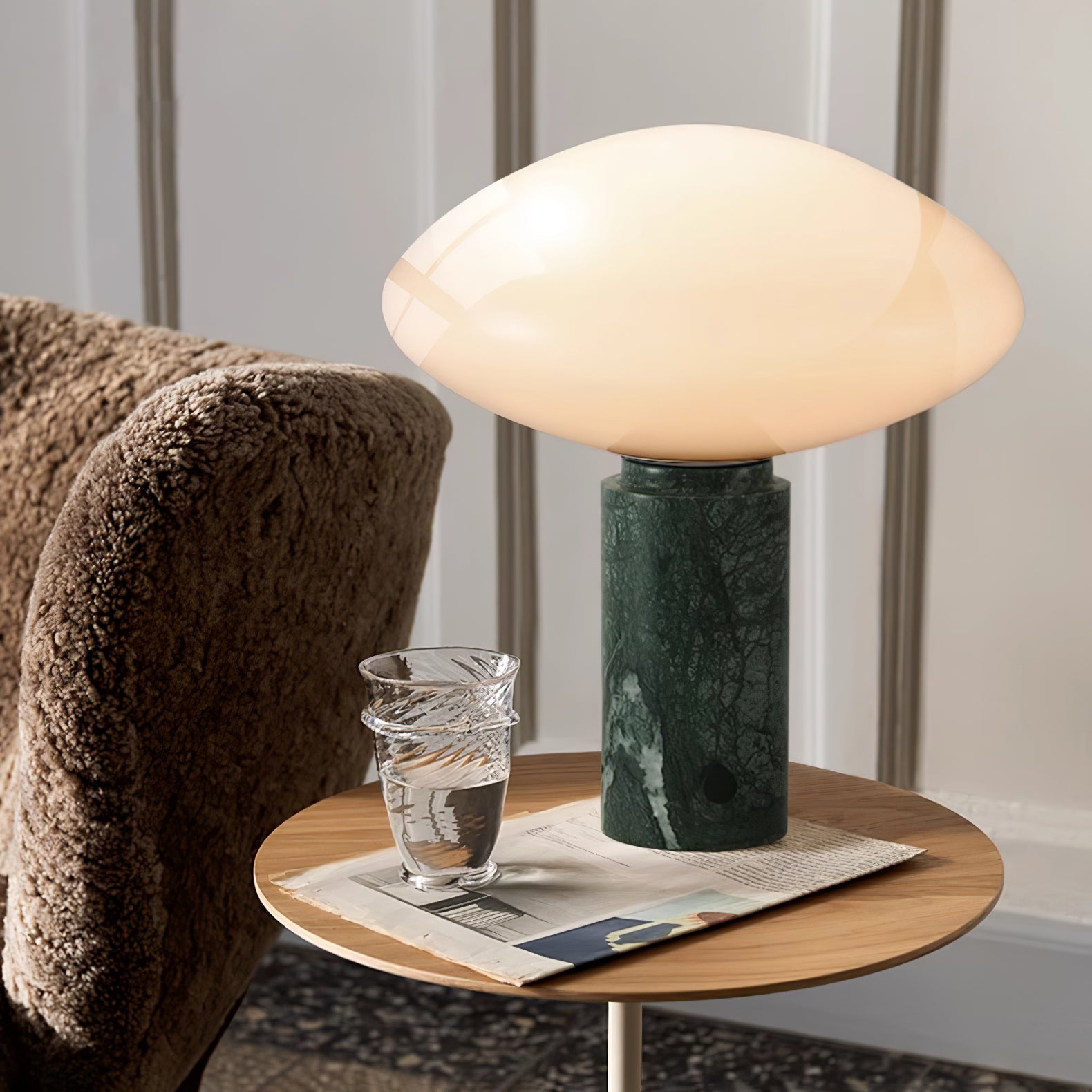 Lioralira Table Lamp with Glass Shade and Green Marble Base