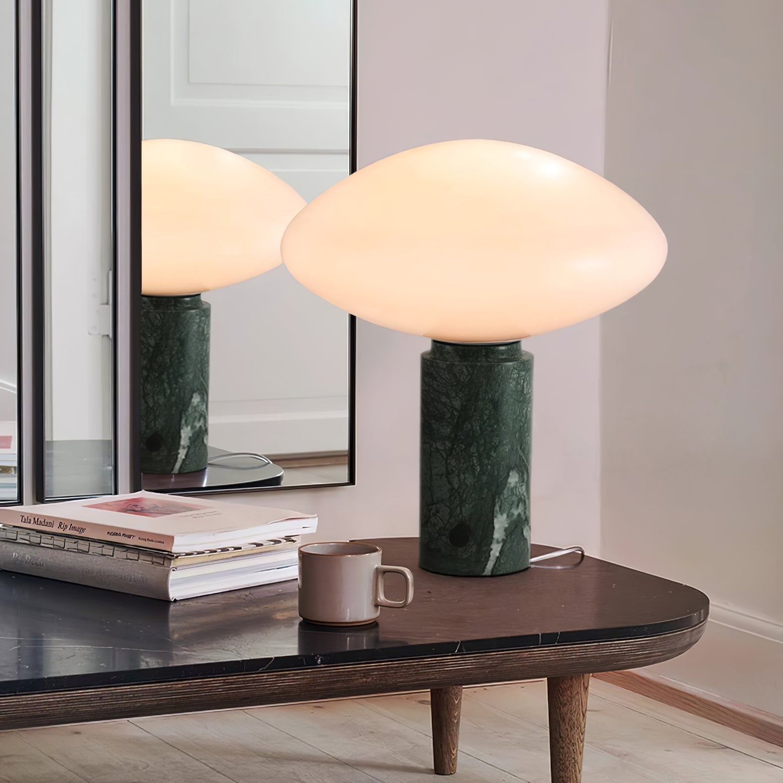 Lioralira Table Lamp with Glass Shade and Green Marble Base