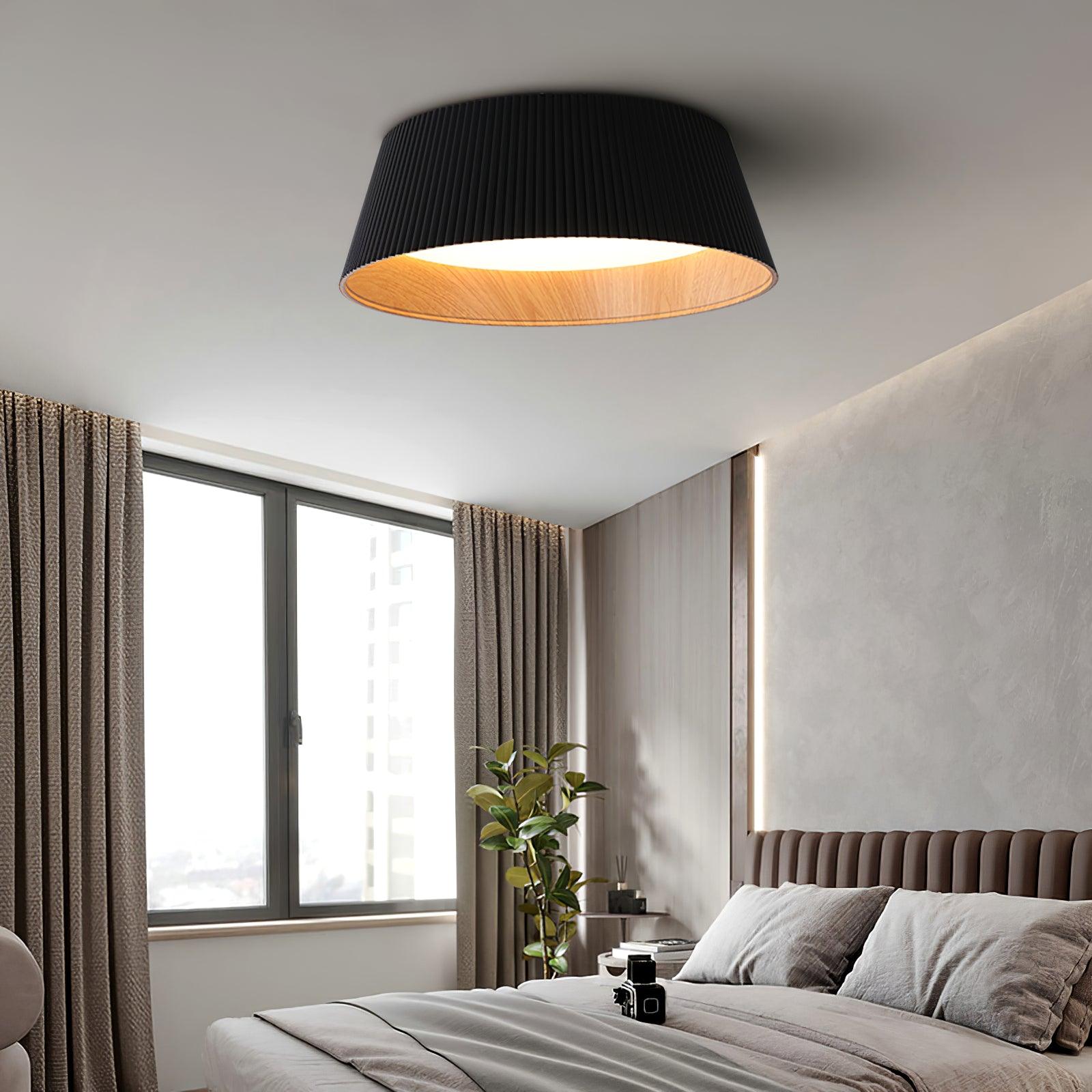 Rineia Ceiling Lamp Ribbed Drum Wood Elegant Contemporary