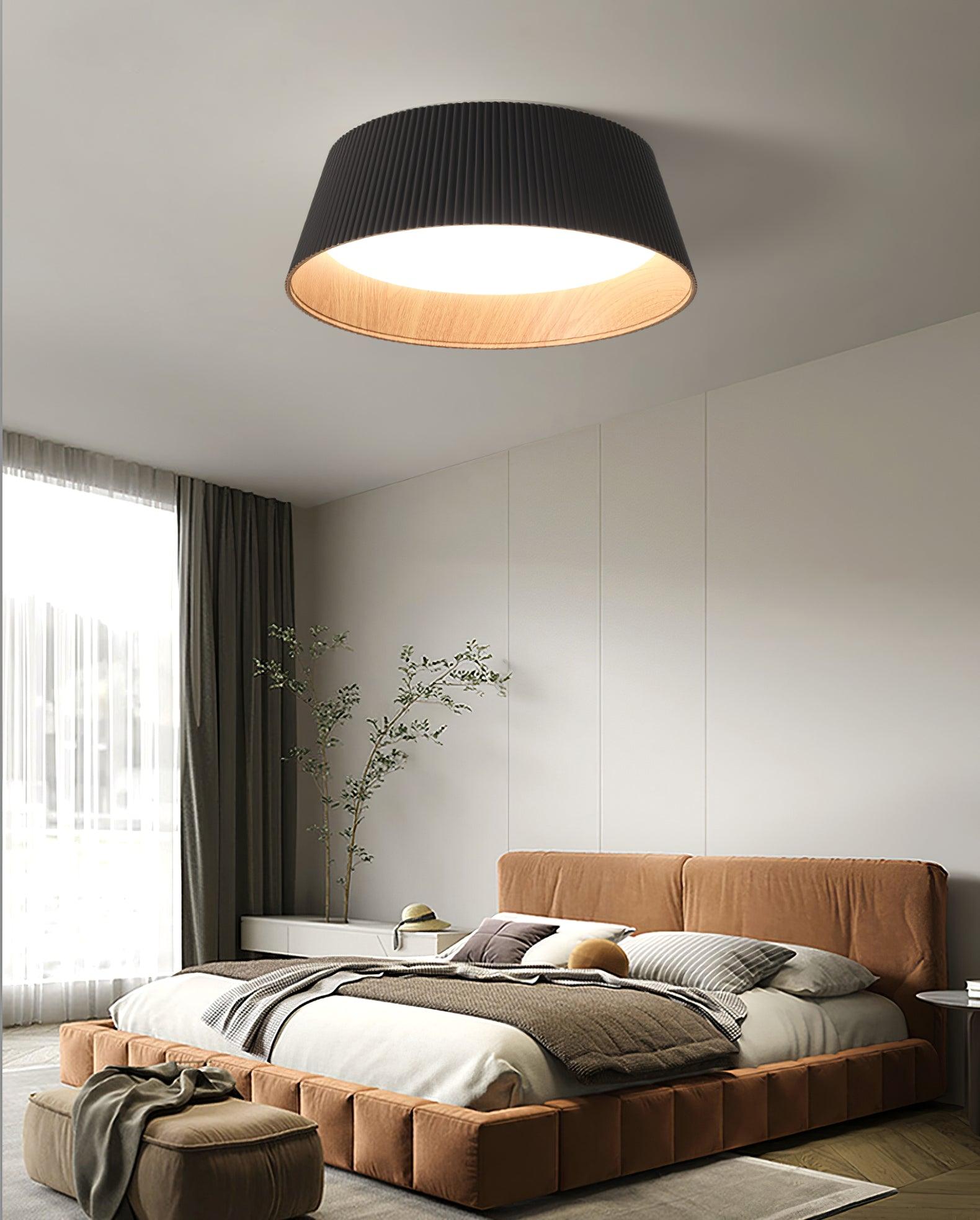 Rineia Ceiling Lamp Ribbed Drum Wood Elegant Contemporary
