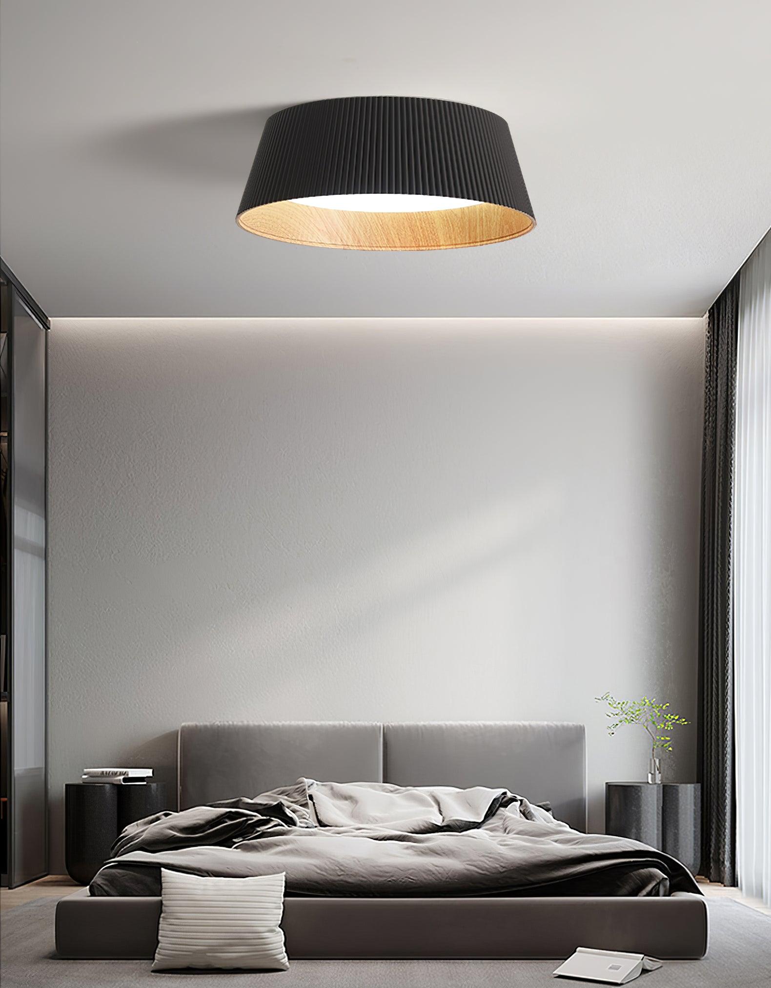 Rineia Ceiling Lamp Ribbed Drum Wood Elegant Contemporary