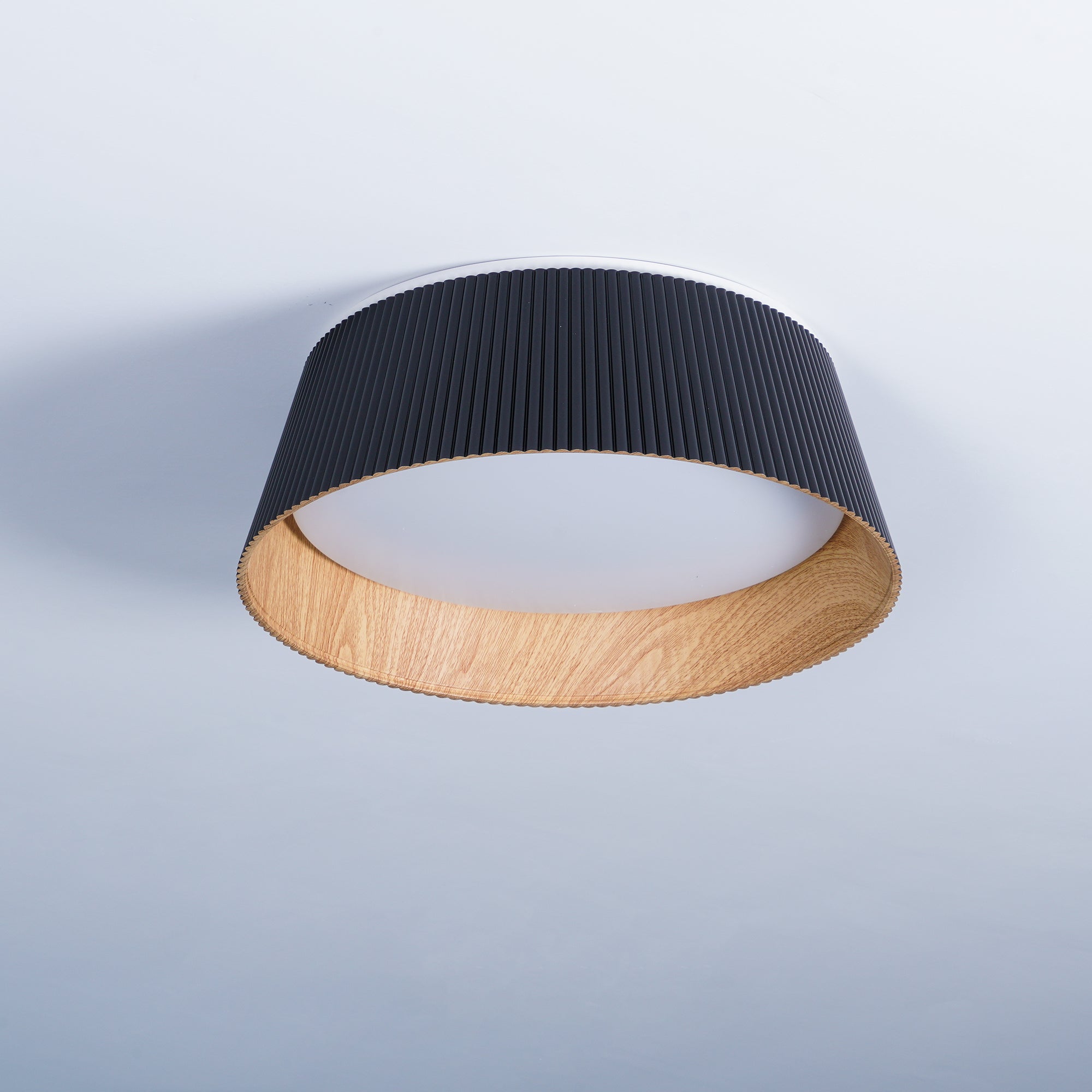 Rineia Ceiling Lamp Ribbed Drum Wood Elegant Contemporary
