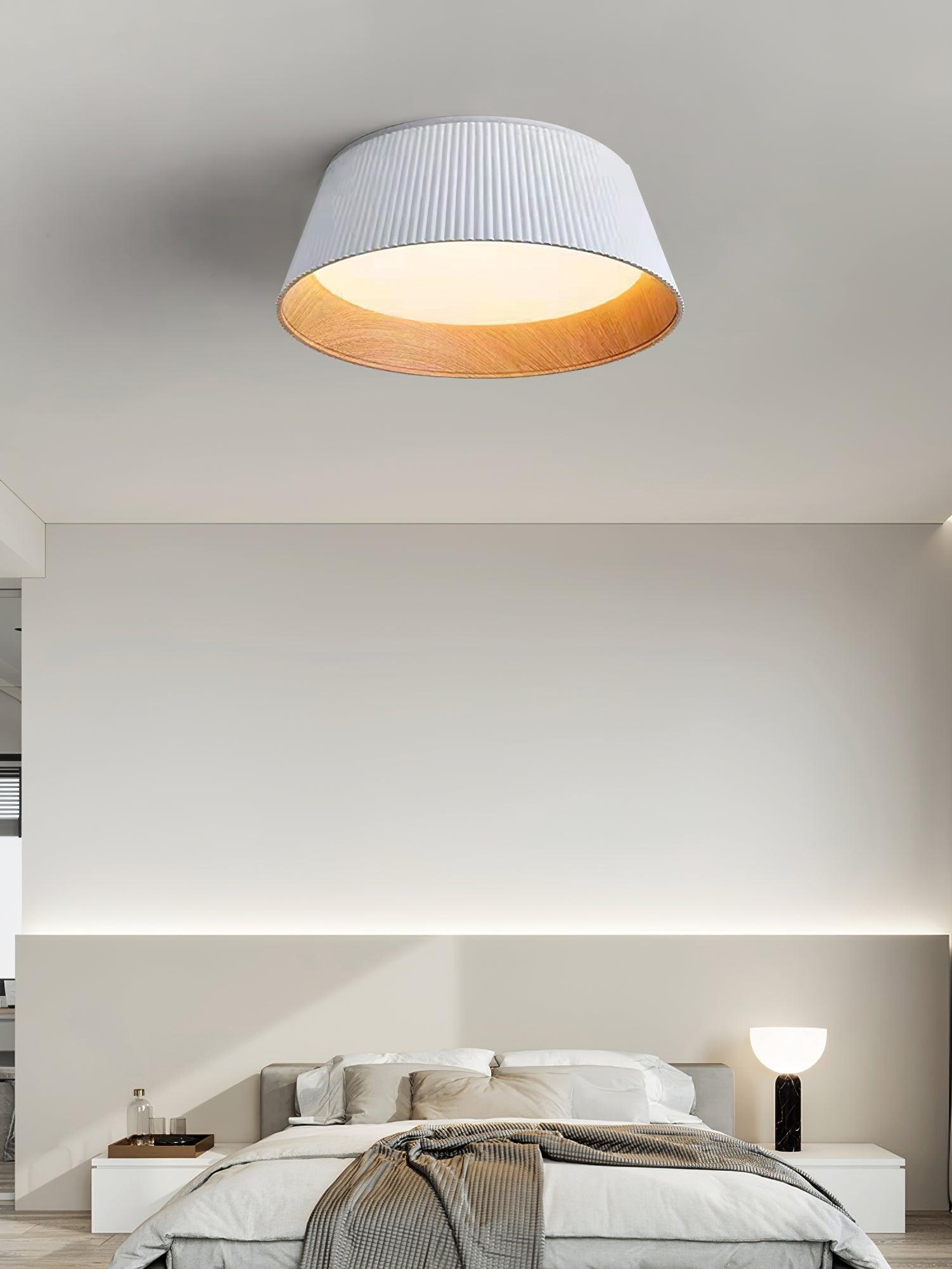 Rineia Ceiling Lamp Ribbed Drum Wood Elegant Contemporary
