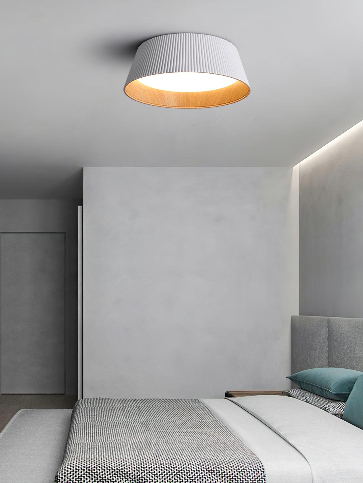 Rineia Ceiling Lamp Ribbed Drum Wood Elegant Contemporary