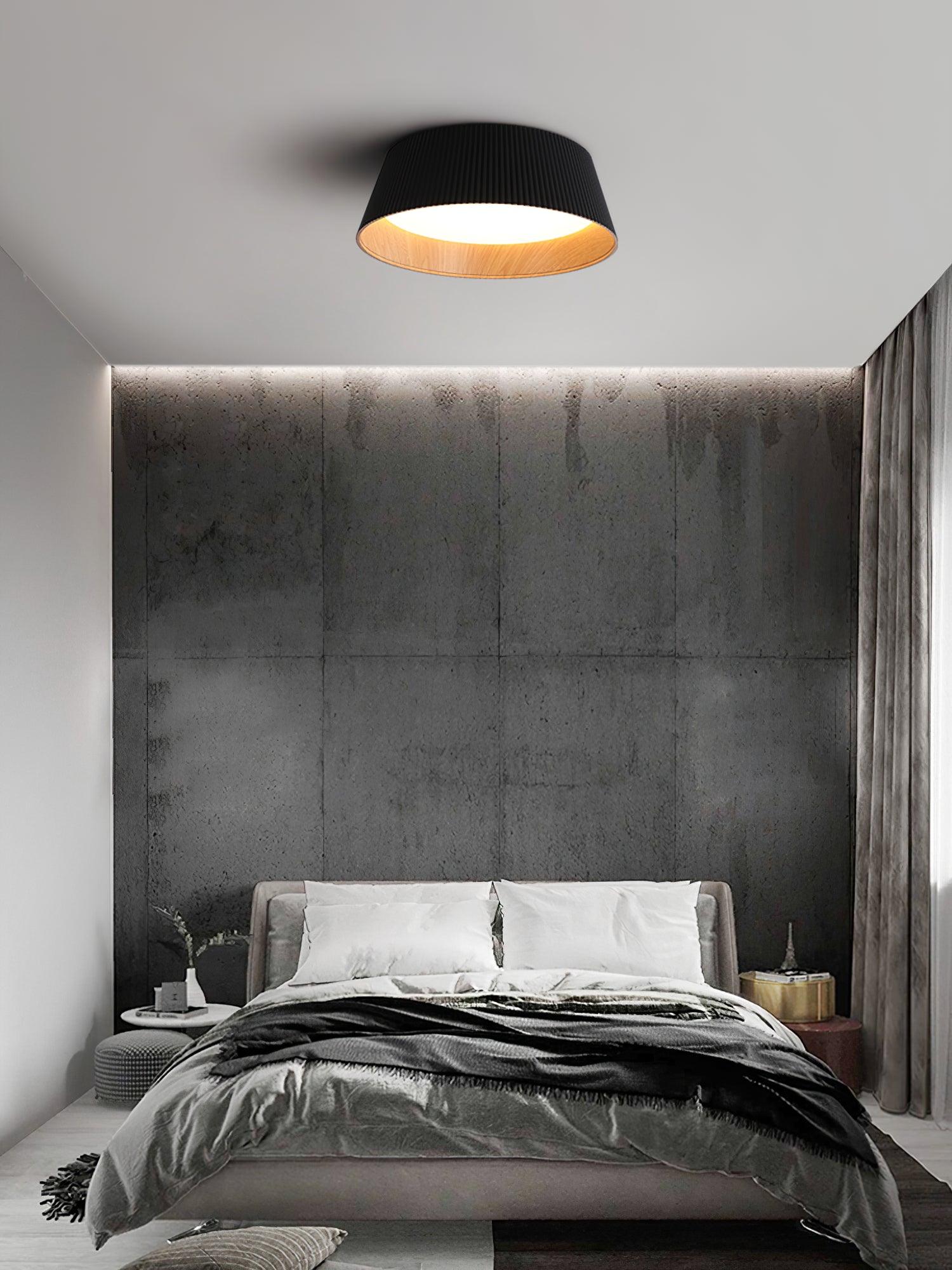 Rineia Ceiling Lamp Ribbed Drum Wood Elegant Contemporary