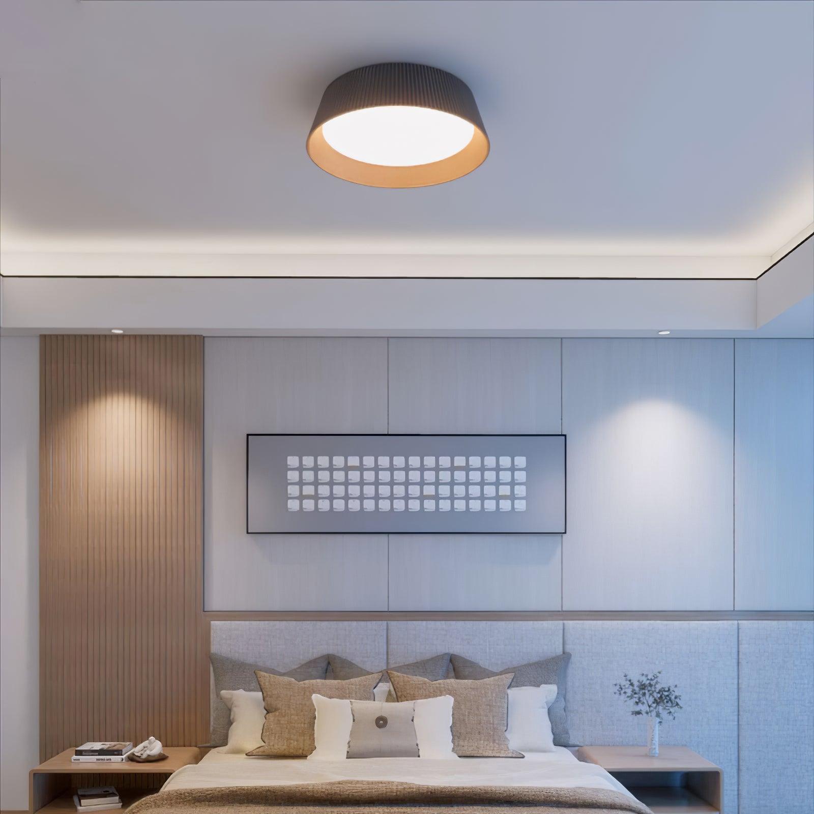 Rineia Ceiling Lamp Ribbed Drum Wood Elegant Contemporary